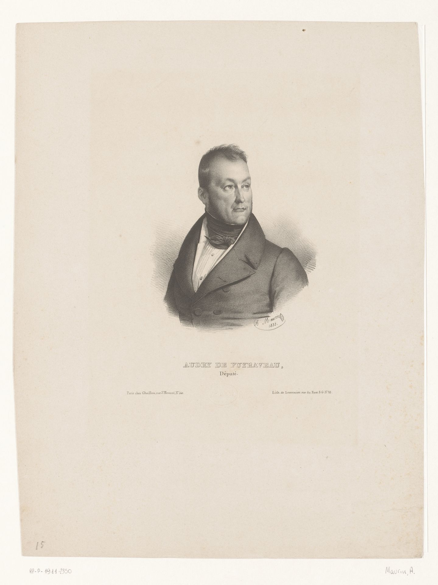 Portret van Pierre-François Audry de Puyraveau by Antoine Maurin