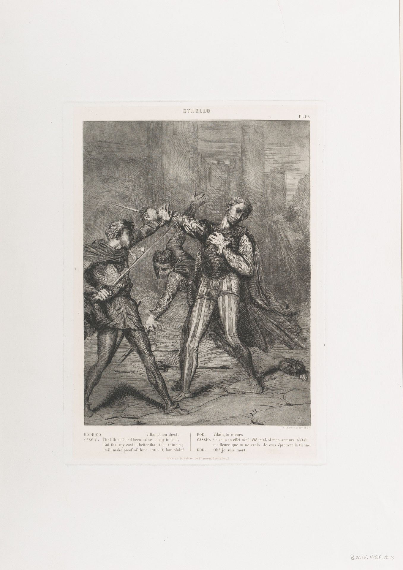 "Villain, thou diest": plate 10 from Othello (Act 5, Scene 1) by Théodore Chassériau