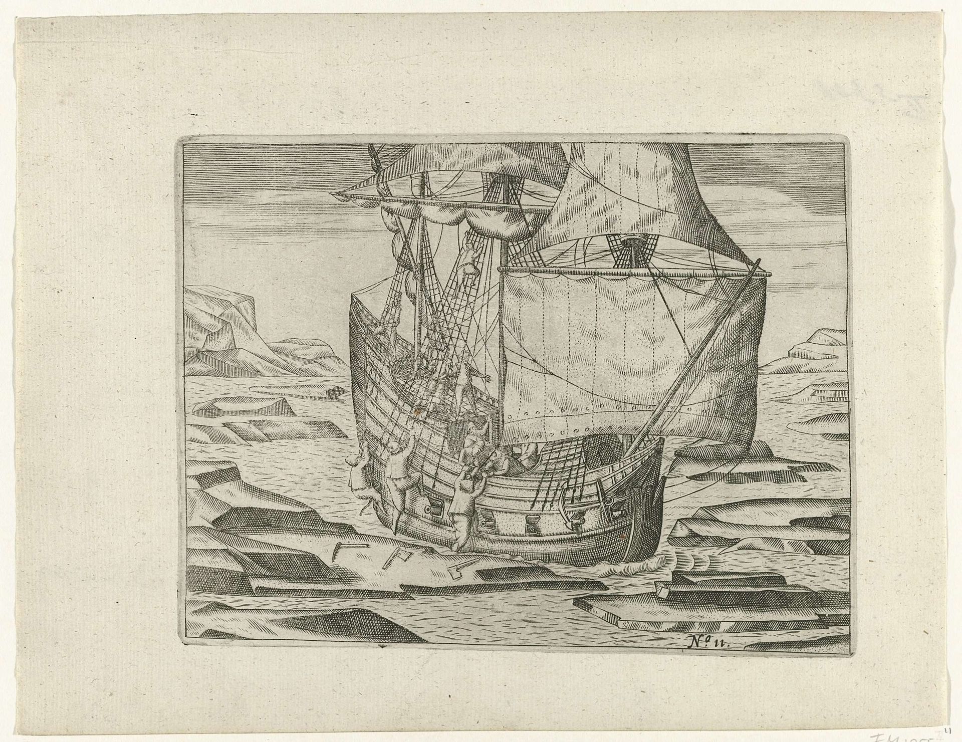 Het schip raakt vast in het ijs, 1596 by Anonymous