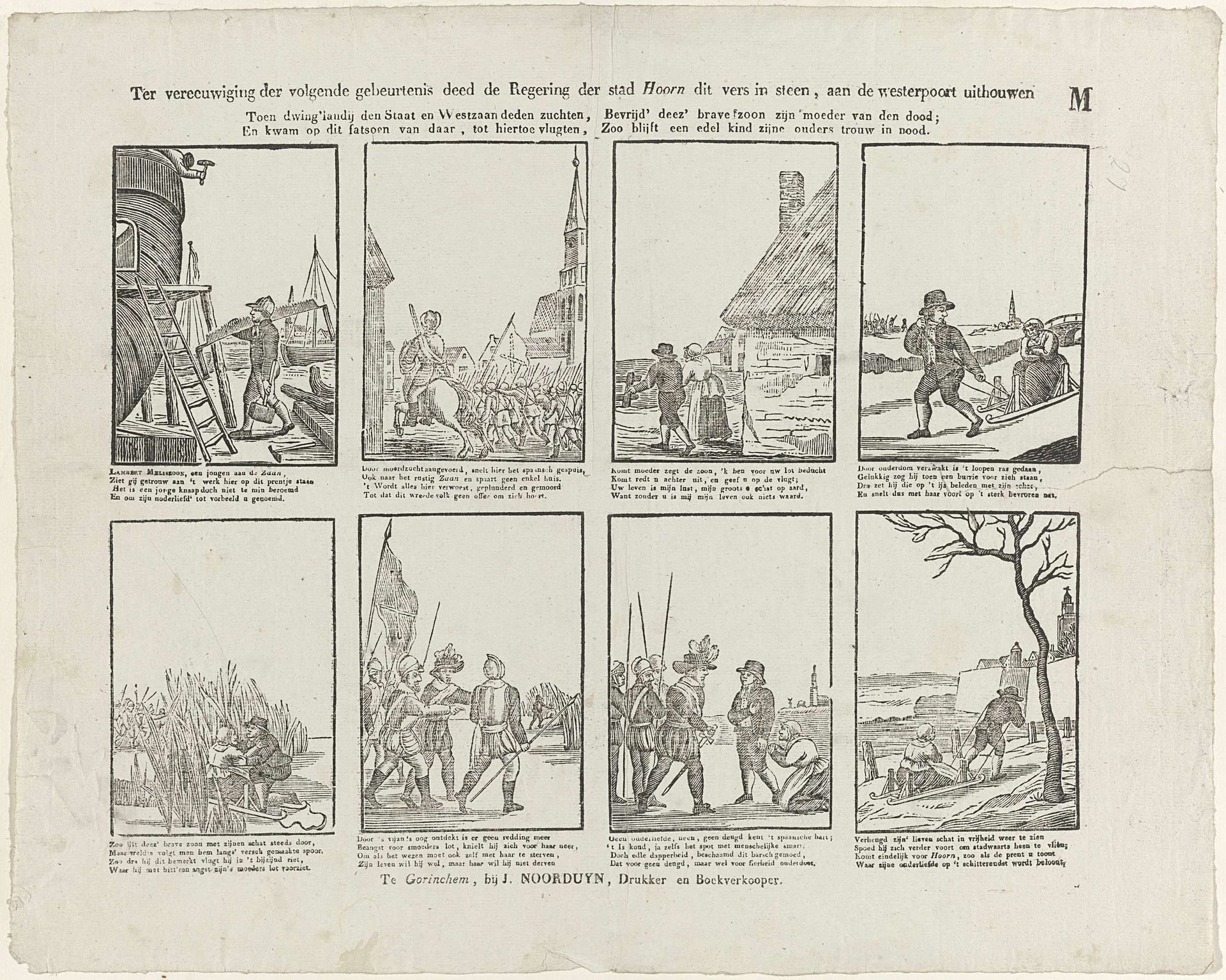 Ter vereeuwiging der volgende gebeurtenis deed de regering der stad Hoorn dit vers in steen, aan de westerpoort uithouwen (...) by Alexander Cranendoncq