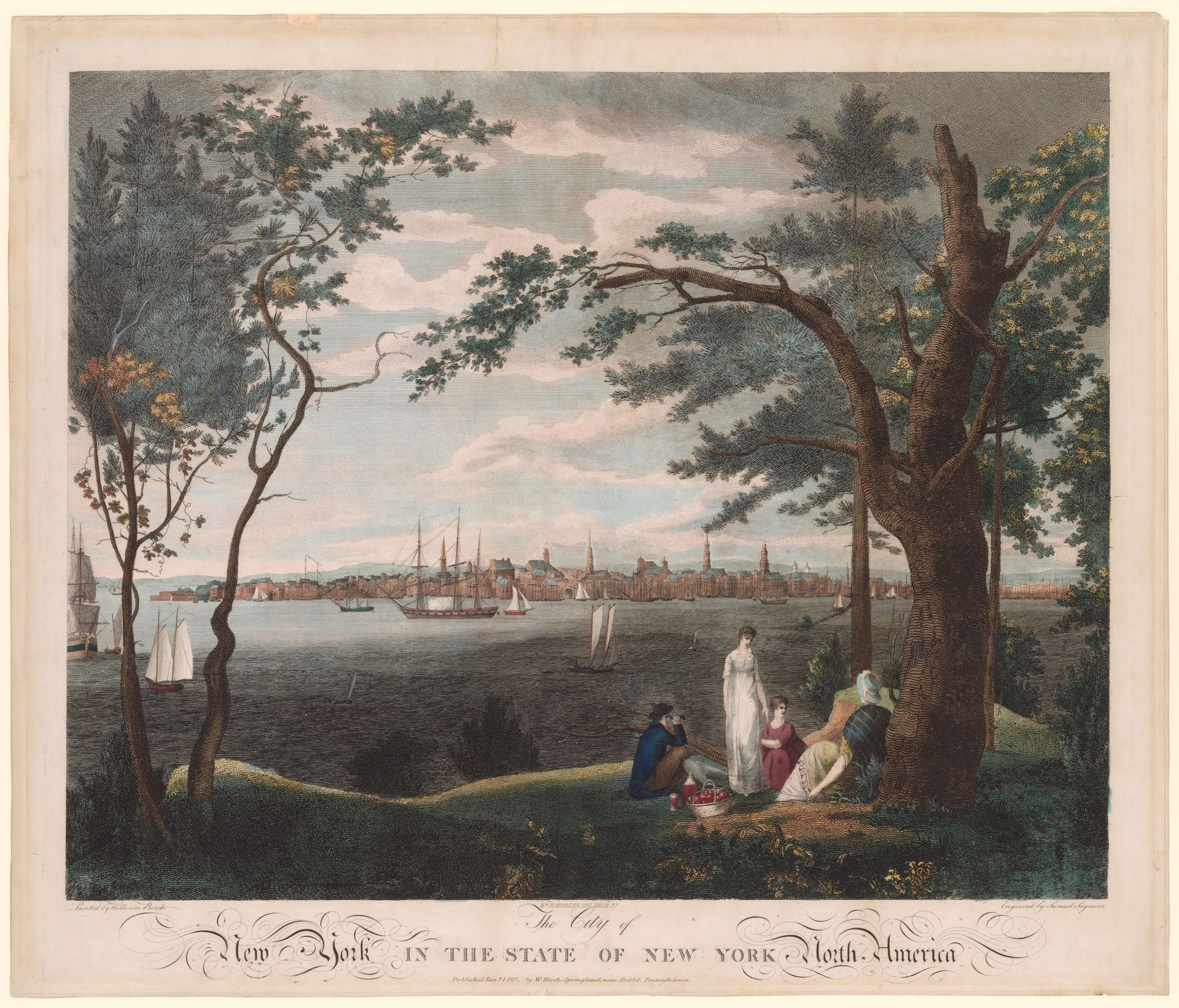 The City of New York, in the State of New York, North America [The Birch View with the Picnic Party] by Samuel Seymour