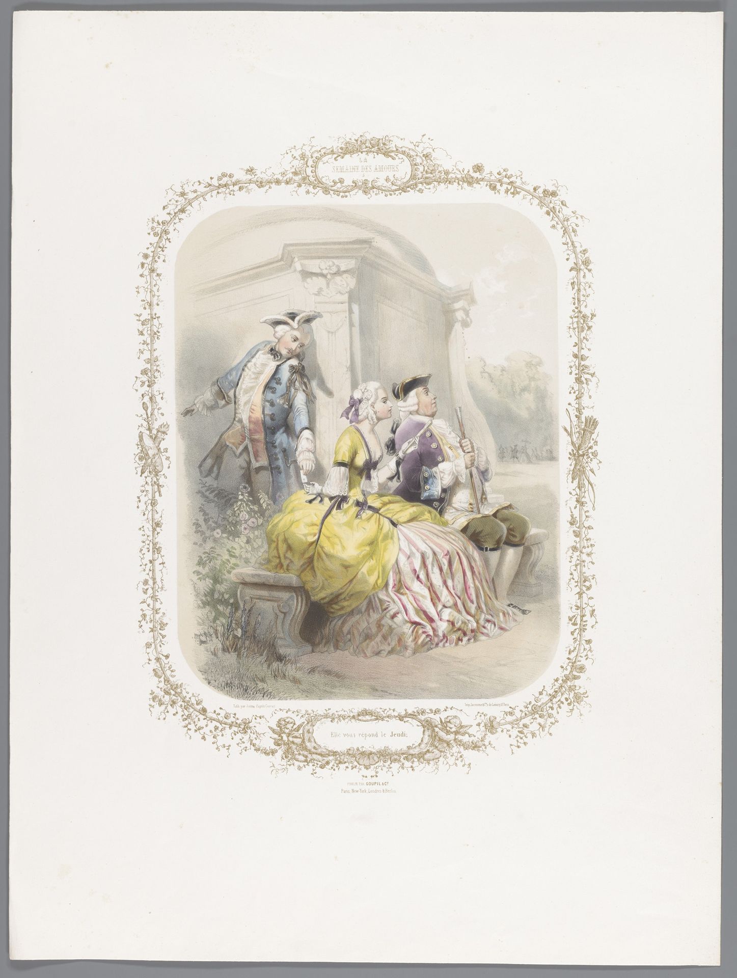 Vrouw geeft jongeman in het geheim een boodschap by Ernest Jaime