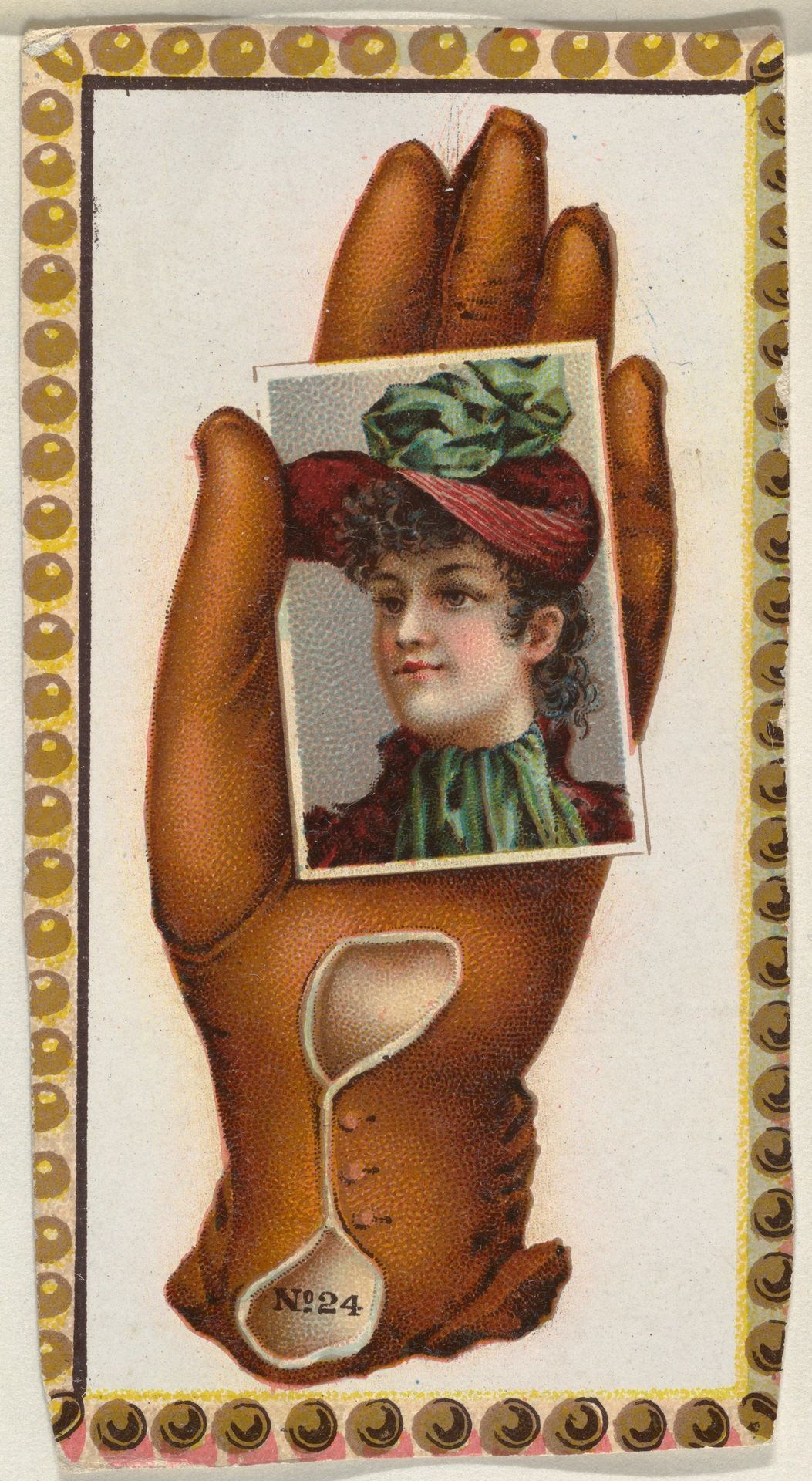Card Number 24, cut-out from banner advertising the Opera Gloves series (G29) for Allen & Ginter Cigarettes by Allen & Ginter