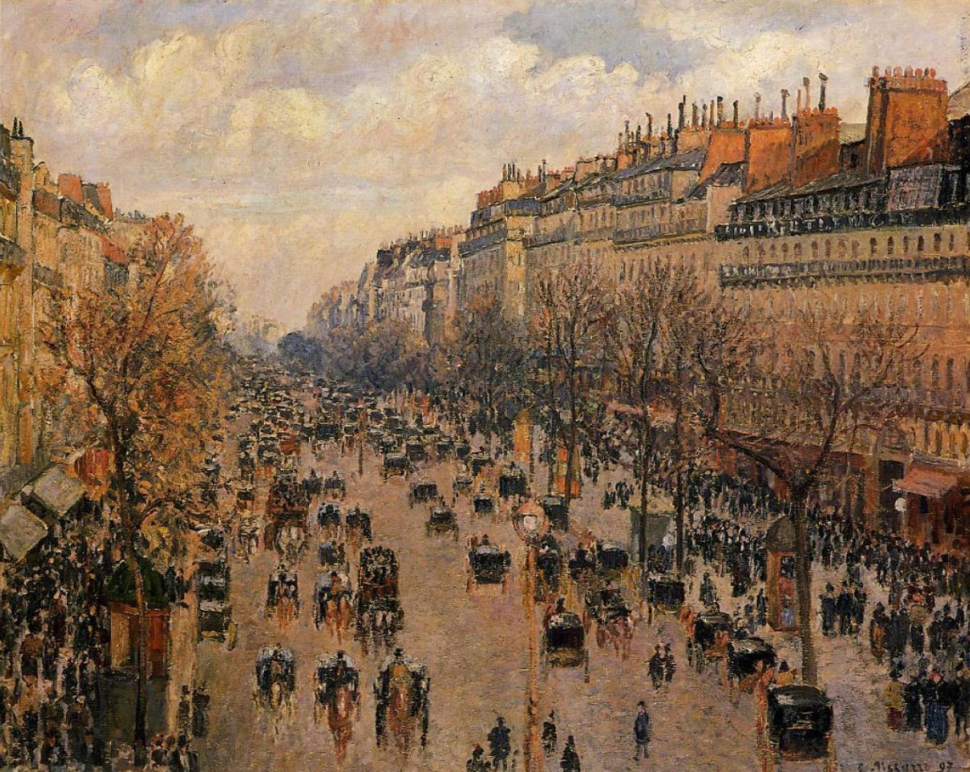 Boulevard Montmartre Afternoon, Sunlight by Camille Pissarro