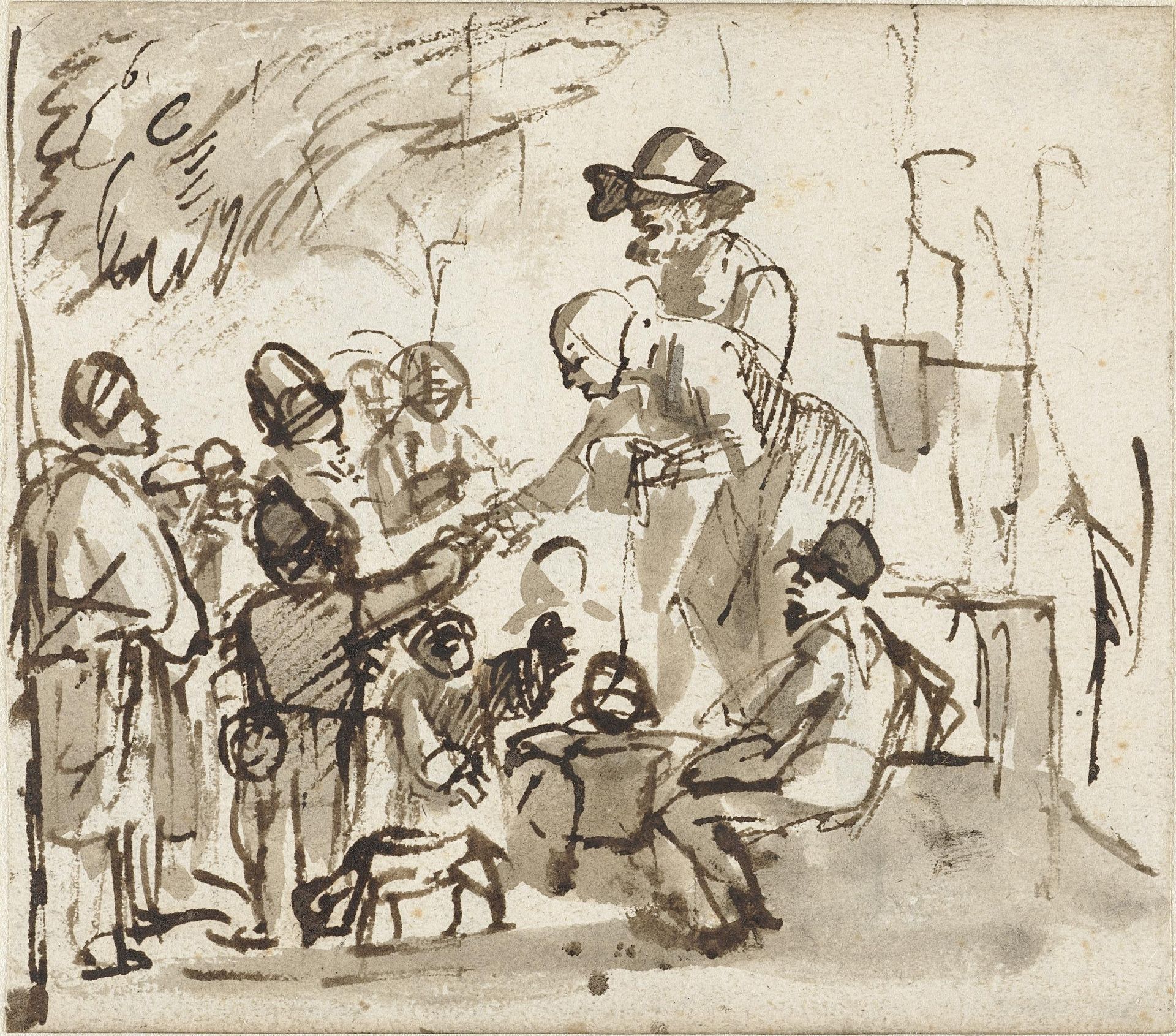 Elderly Couple Distributing Goods to Children in Open Air by Carel Fabritius