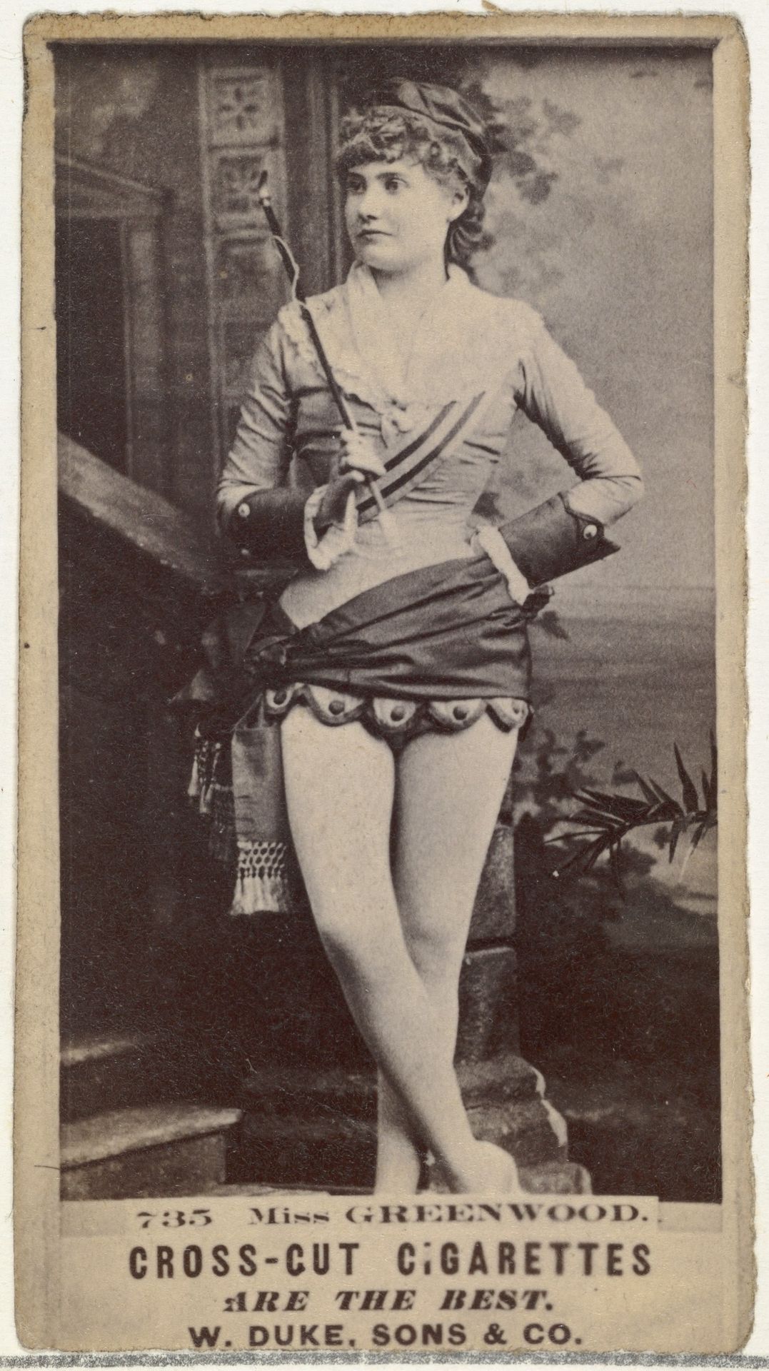 Card Number 735, Miss Greenwood, from the Actors and Actresses series (N145-3) issued by Duke Sons & Co. to promote Cross Cut Cigarettes by W. Duke, Sons & Co.
