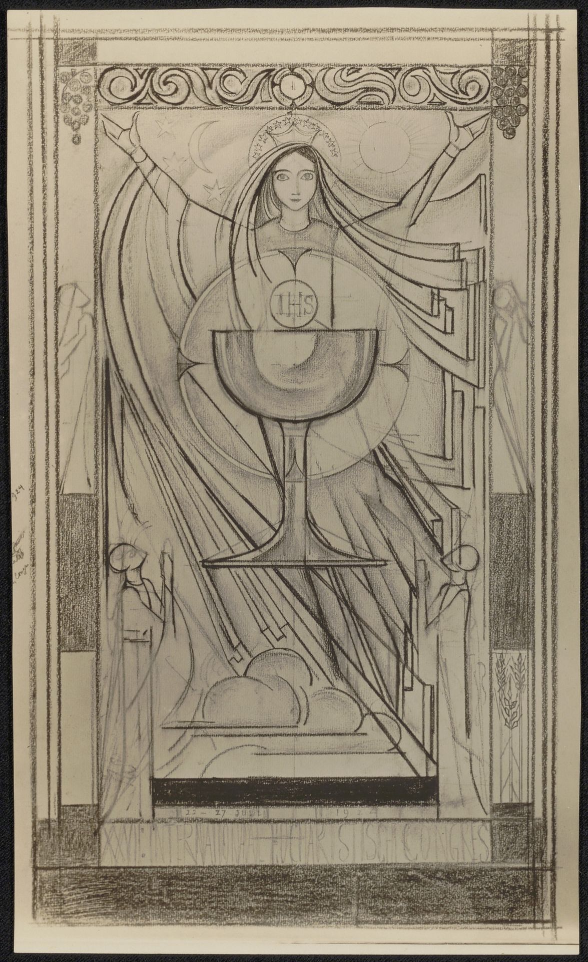 Fotoreproductie van een tekening voorstellende een ontwerp voor een affiche voor het zevenentwintigste Internationaal Eucharistisch Congres by Anonymous