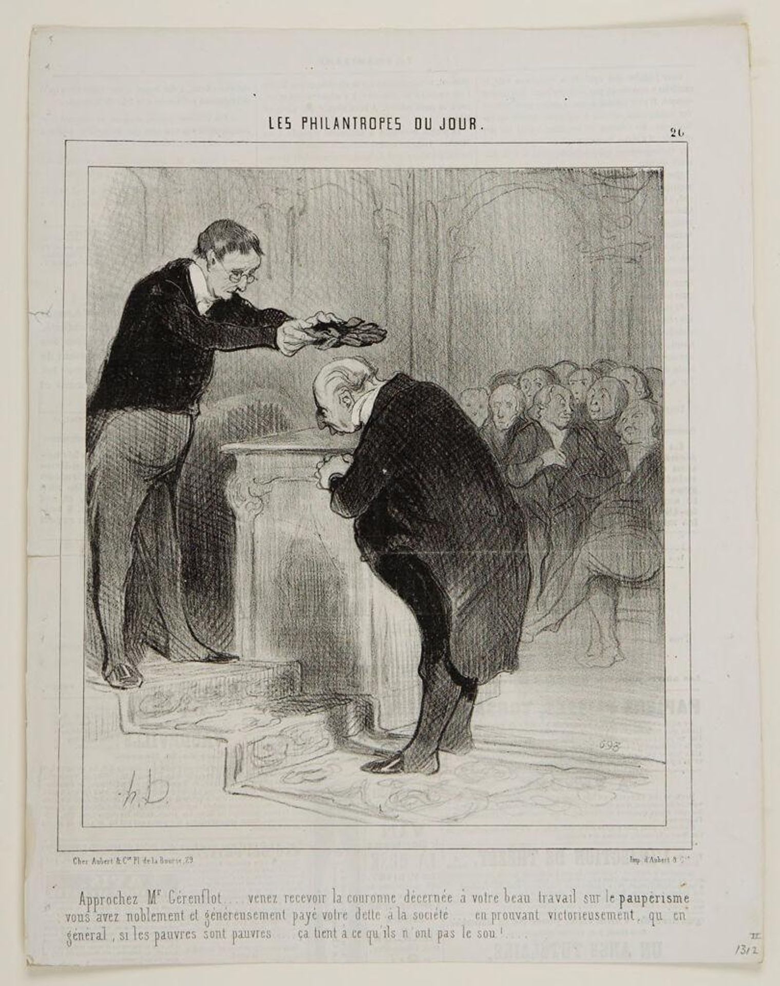 "Draw nigh, M. GÃ©renflot...come to receive the crown of distinction for your good work against poverty..." by Honoré Daumier