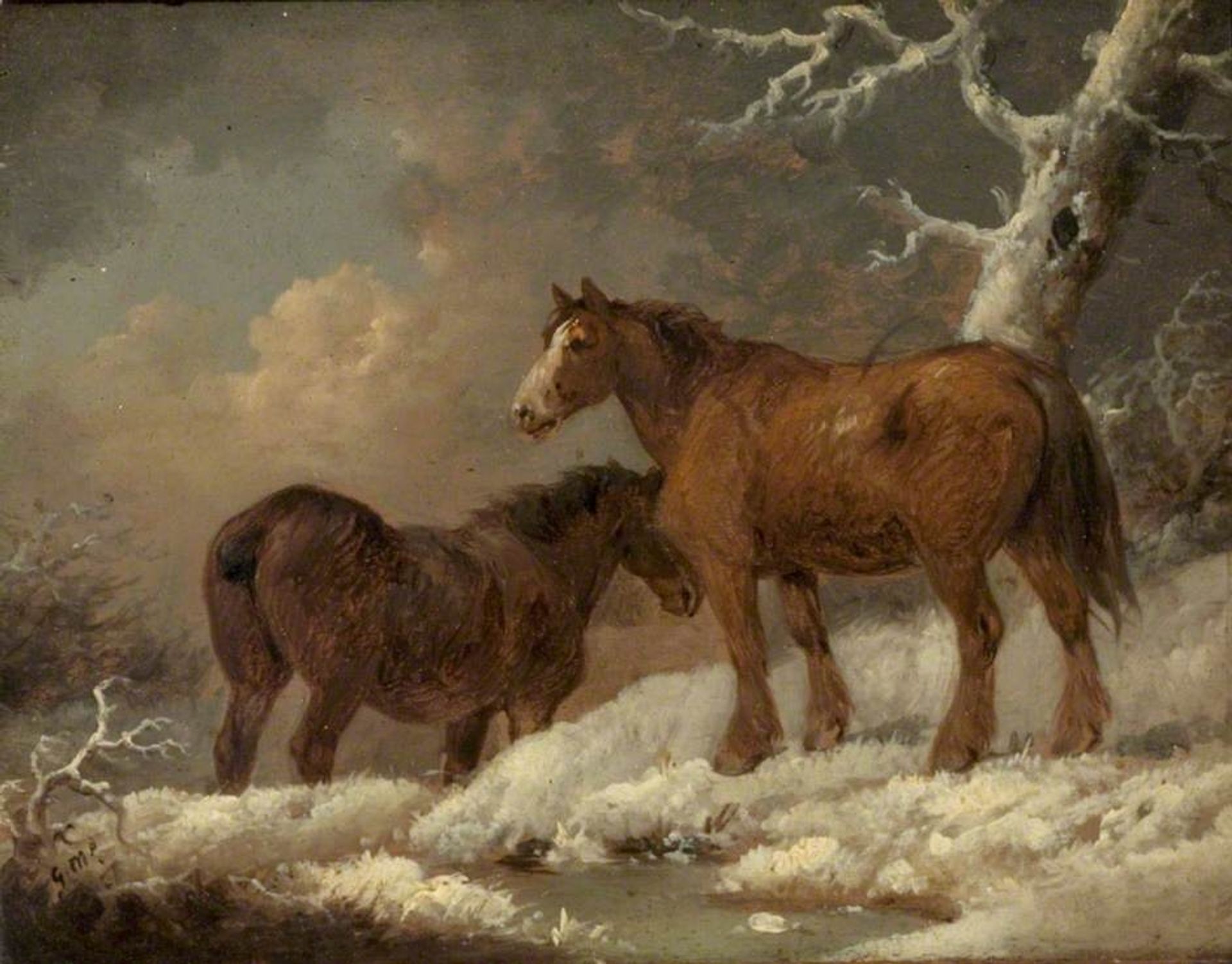 Two Horses in the Snow by George Morland