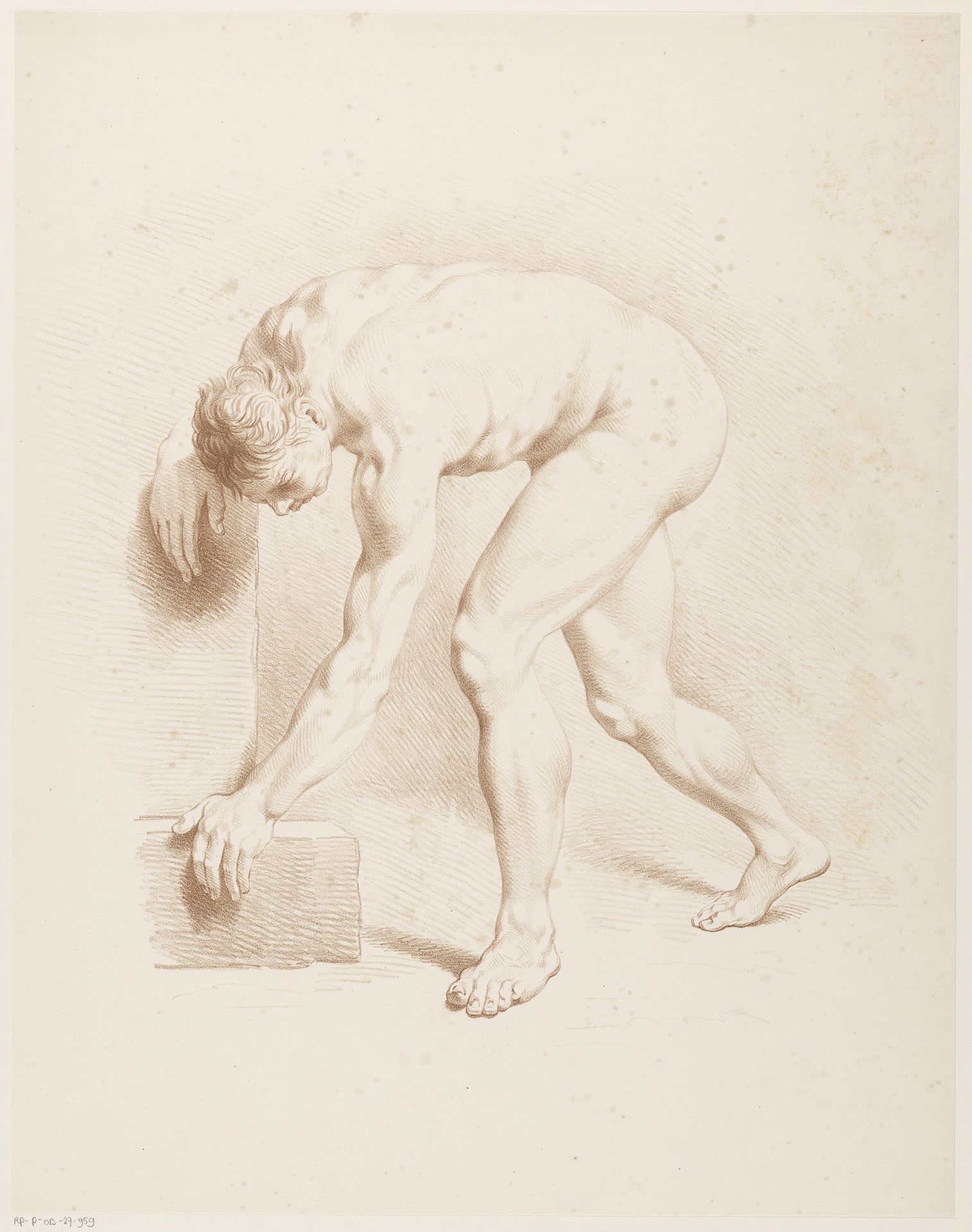 Gebogen naakte man by Jean Augustin Daiwaille