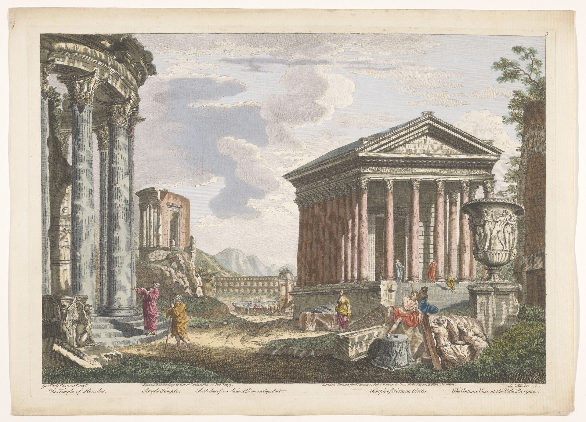 Gezicht op de ruïnes van de Tempel van Hercules Invictus, de Tempel van Portunus en andere monumenten te Rome by Robert Sayer