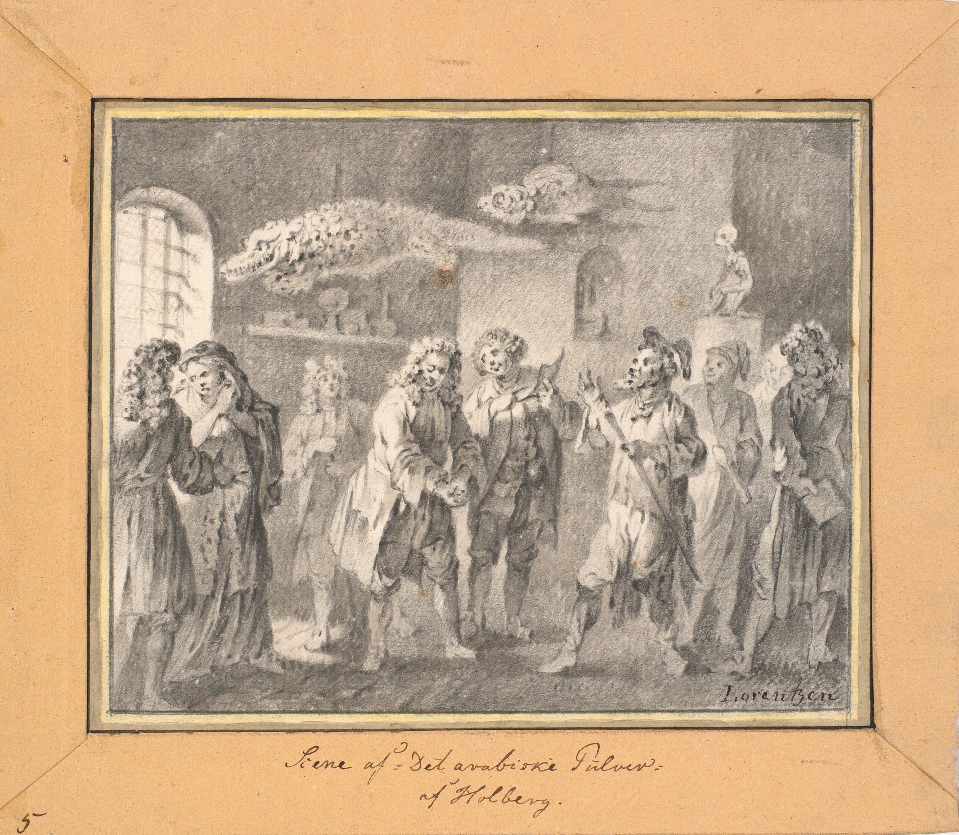 Scene fra Ludvig Holberg "Det arabiske Pulver" by C.A. Lorentzen