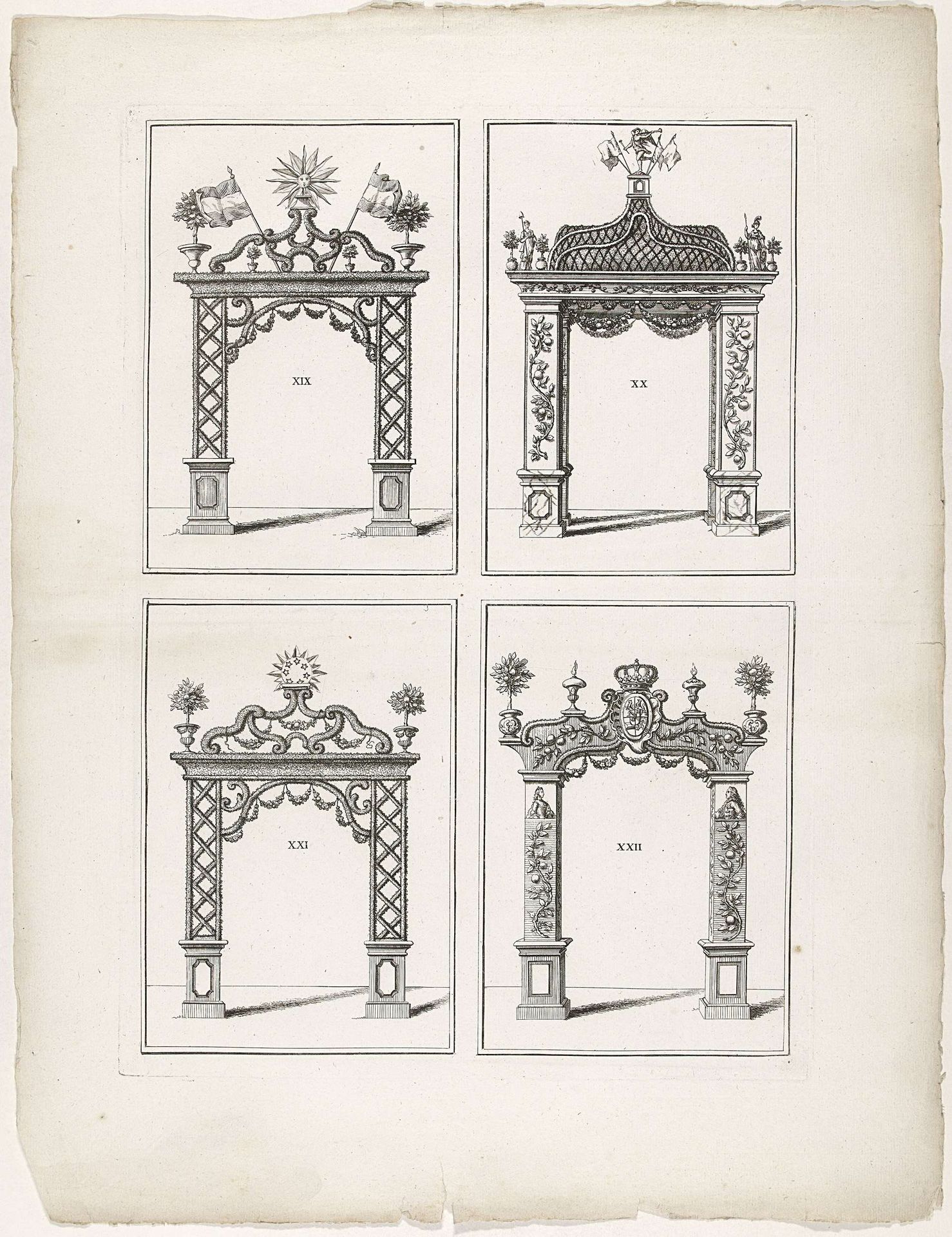Erepoorten XIX-XXII te Den Haag, 1747 by Albertus (de Jonge) Frese