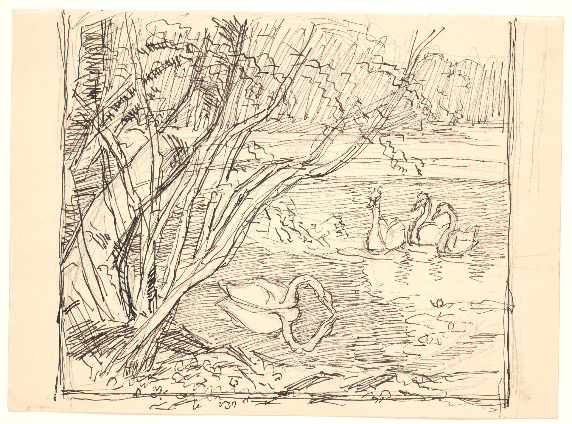 En sø med fire svaner by Fritz Syberg