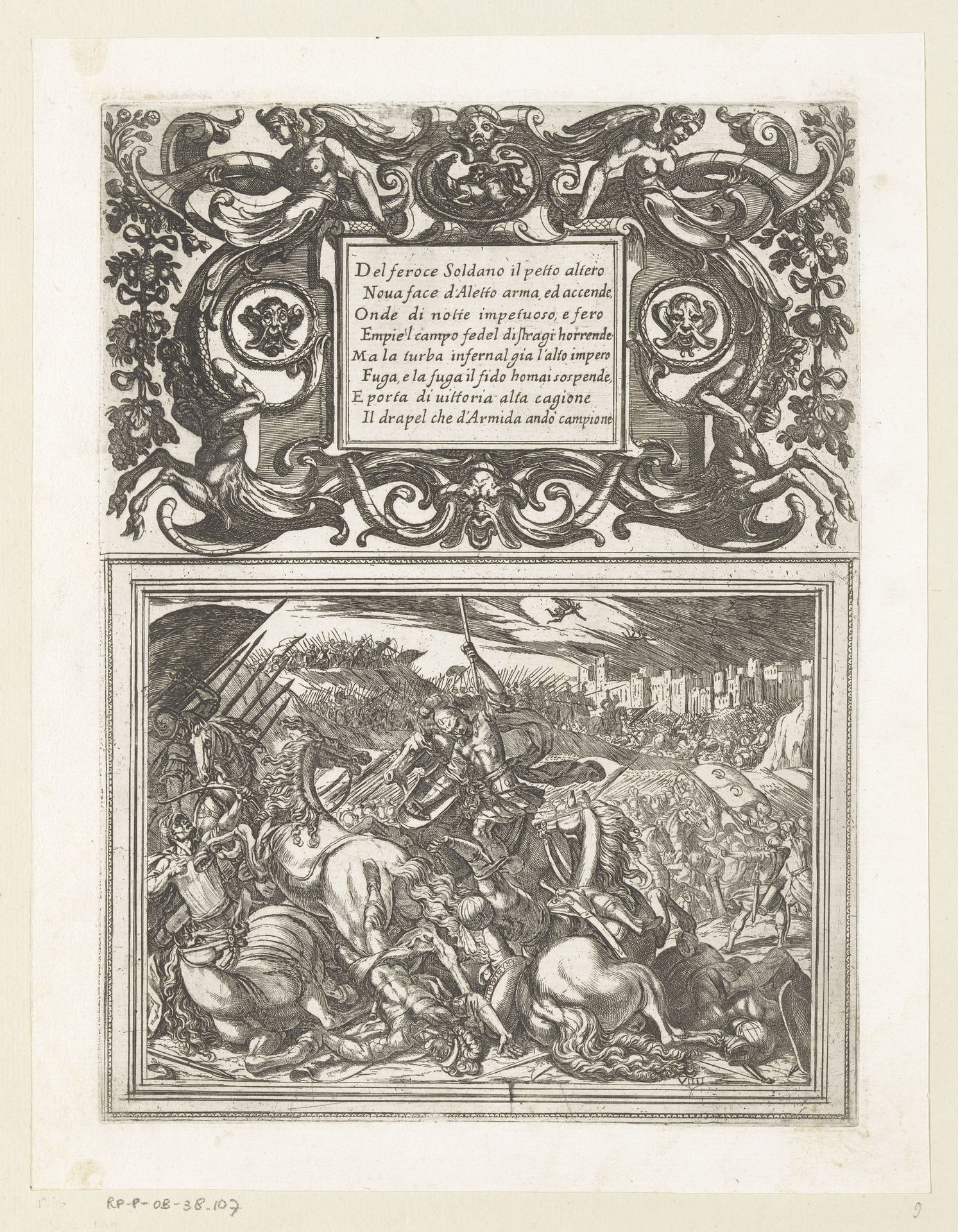 Illustratie bij Canto IX van Tasso's 'Gerusalemme Liberata' by Antonio Tempesta