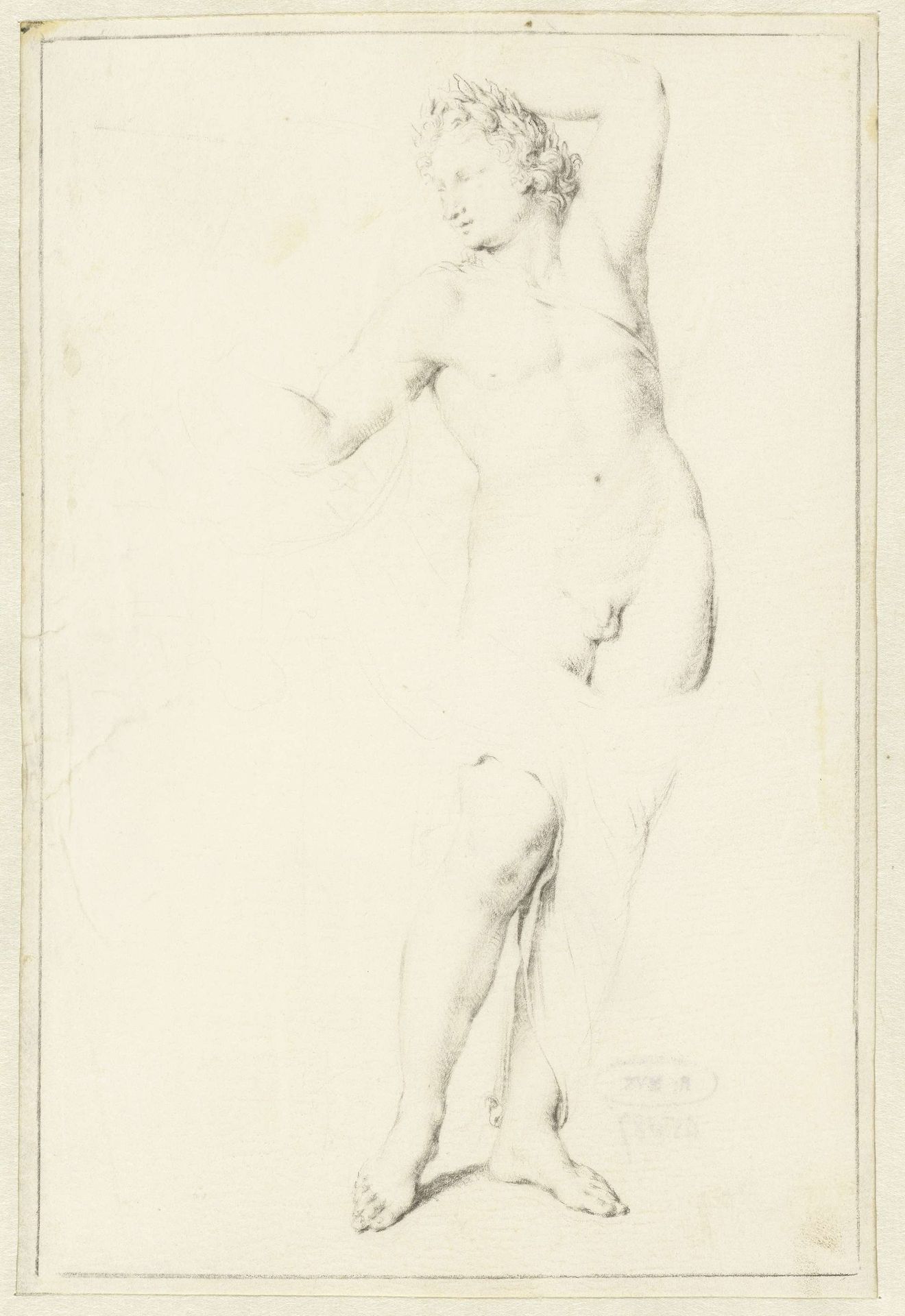 Staande Apollo, de linkerarm omhoog by Willem van Mieris