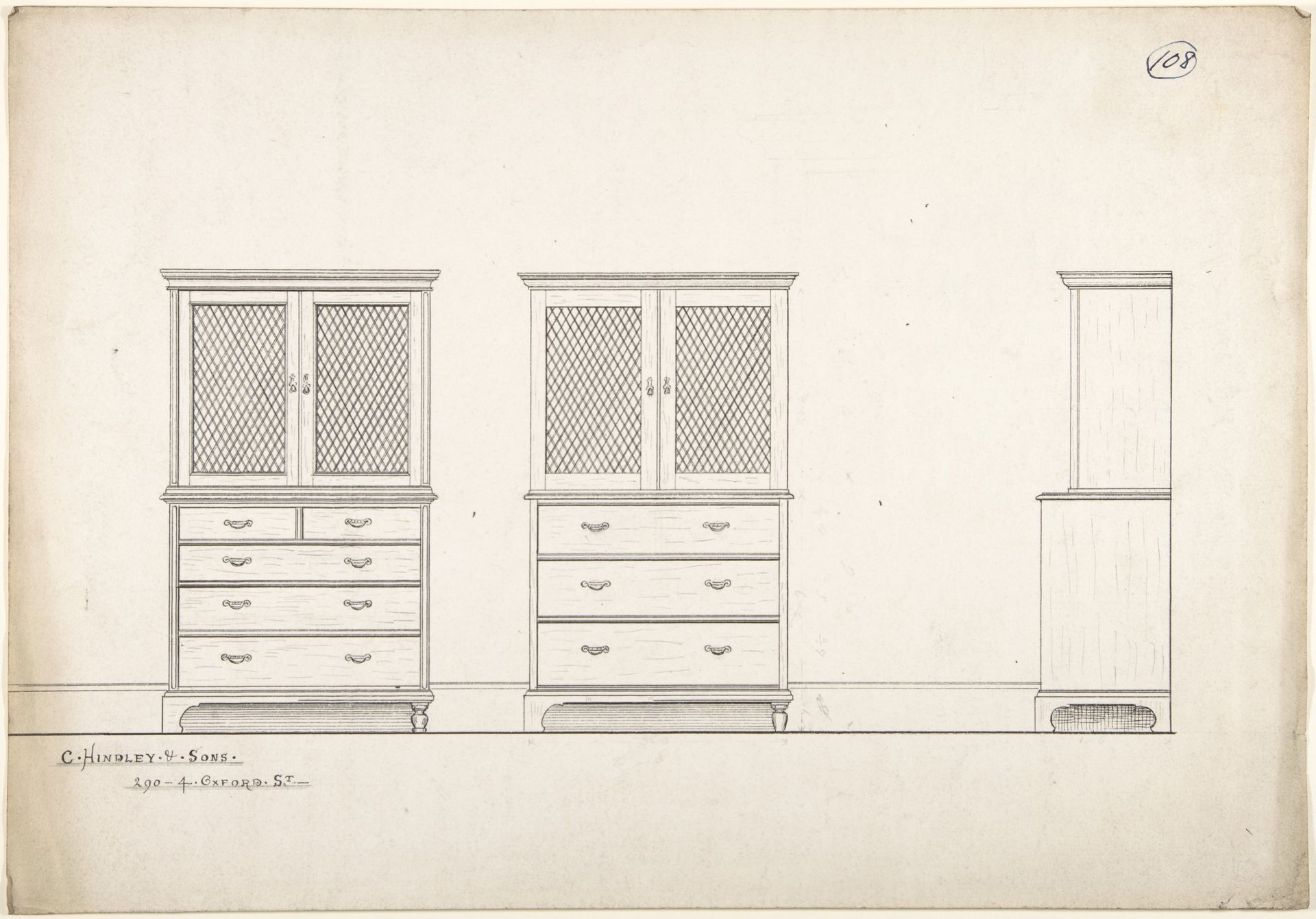 Front and Side Views of Breakfronts by Charles Hindley and Sons