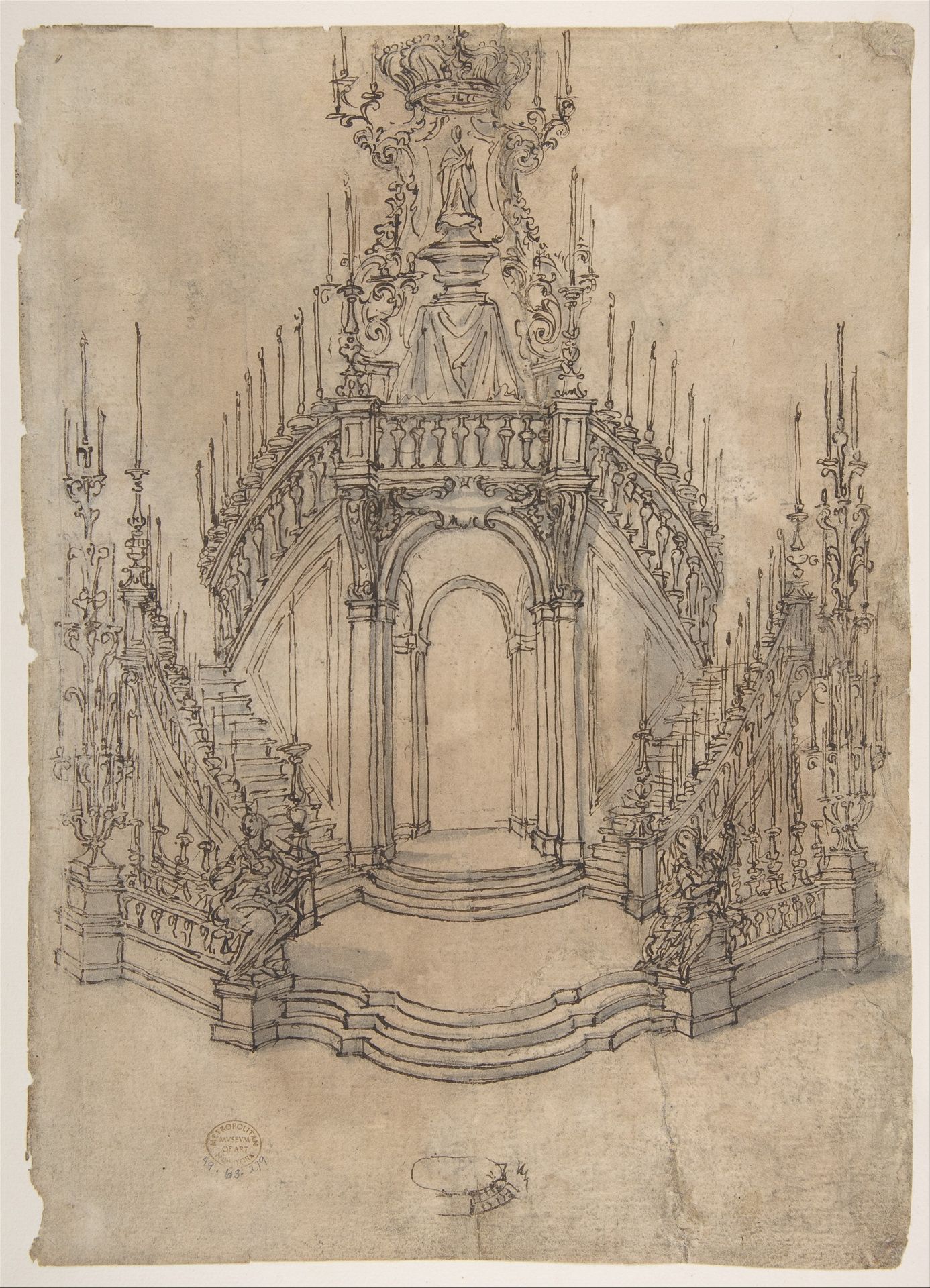 Designs for a Funerary Monument with Stairs (Recto). Various Funerary Monument Designs (Verso). by Giovanni Battista Foggini