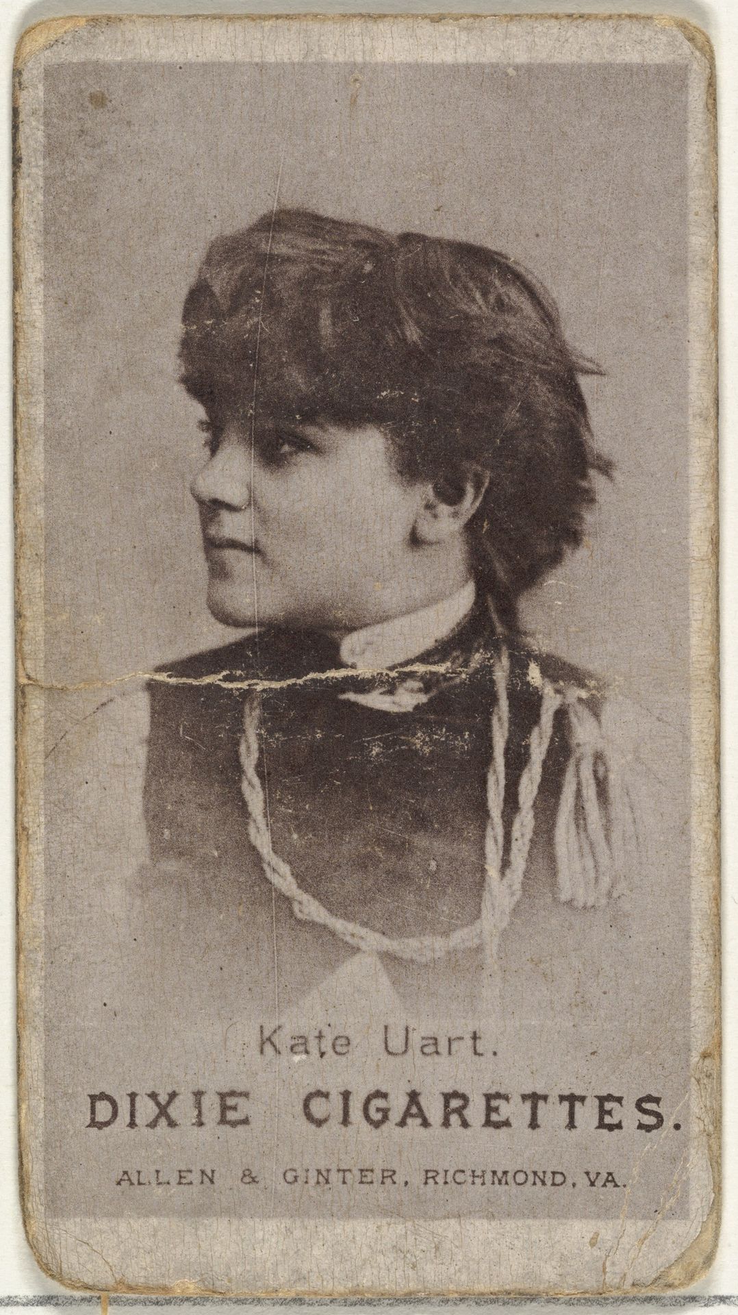 Kate Uart, from the Actresses series (N67) promoting Dixie Cigarettes for Allen & Ginter brand tobacco products by Allen & Ginter
