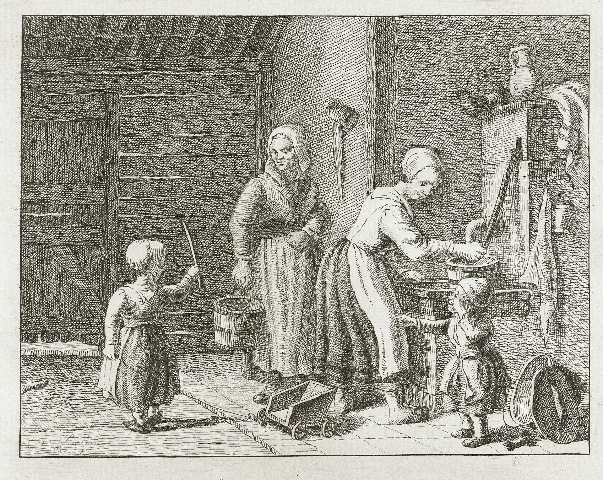 Twee vrouwen en twee kinderen bij een pomp by Christina Chalon