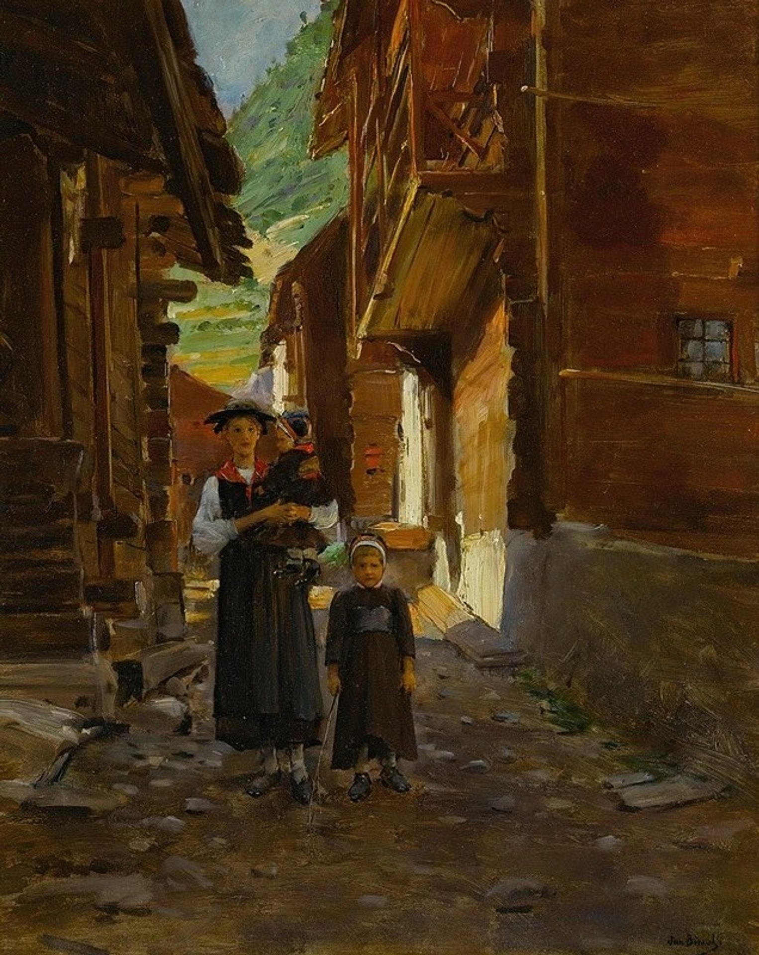 Jeune Femme Et Enfants Dans Un Paysage De Montagne by Jean Béraud