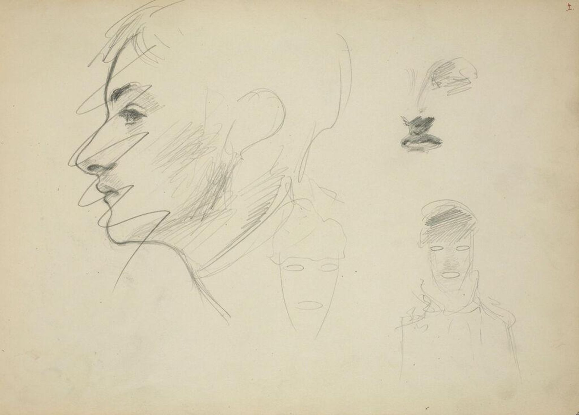 Profile Head and Three Faces; verso: Profile Head of Madame X (Madame Gautreau), Figures by John Singer Sargent