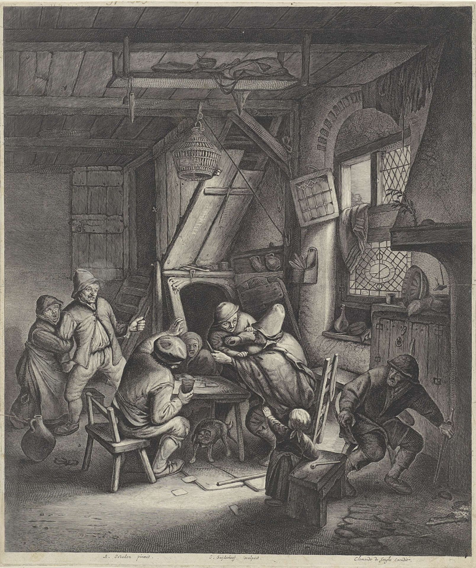 Ruziënde boeren rond een tafel by Jonas Suyderhoef