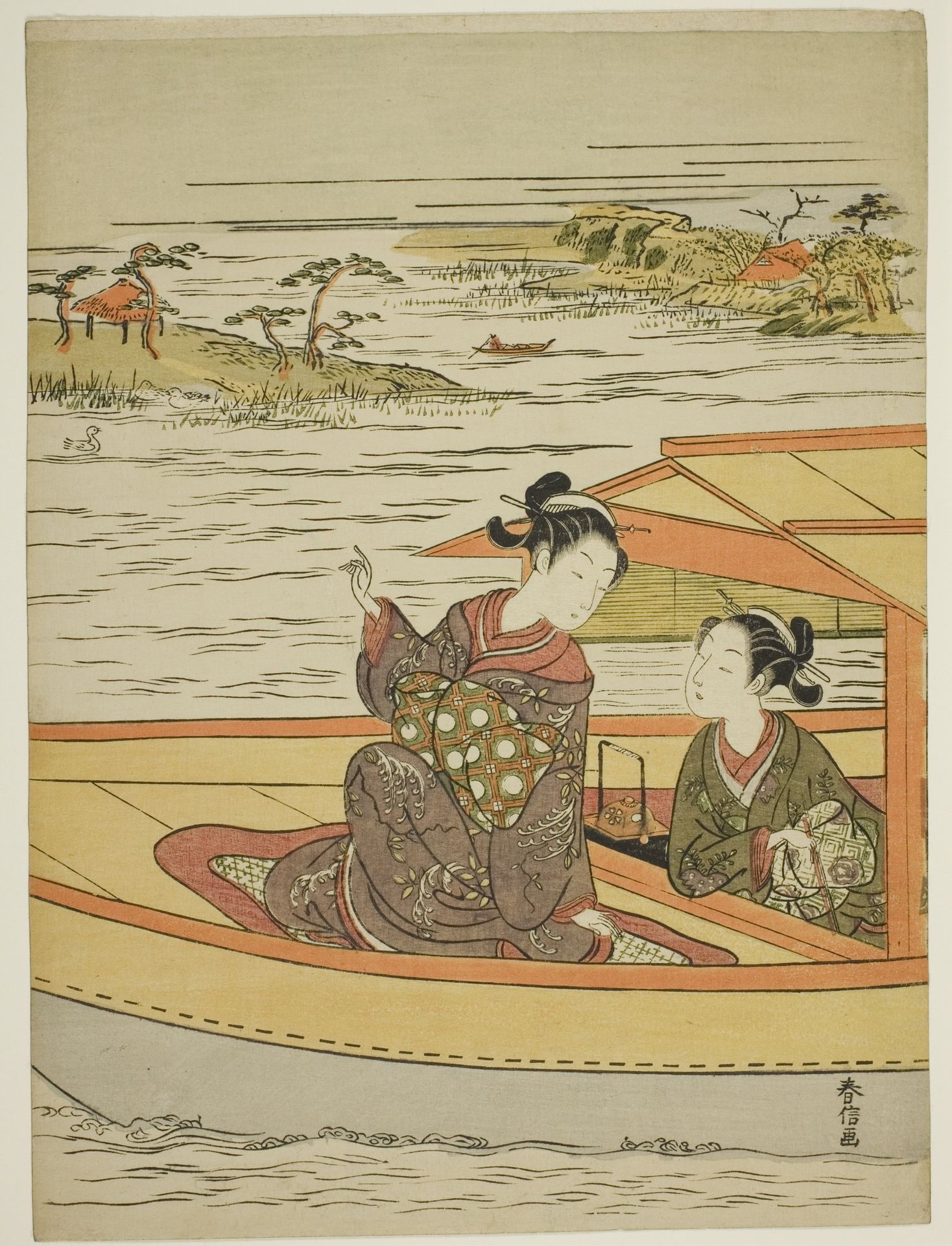 Two Beauties in a Boat by Suzuki Harunobu 鈴木春信