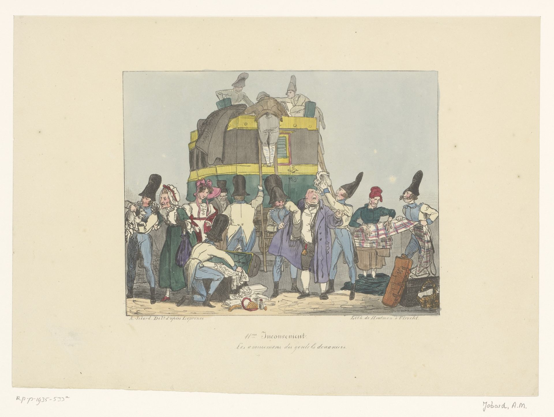 Douaniers inspecteren bezittingen van passagiers by Joseph Ambroise Jobard