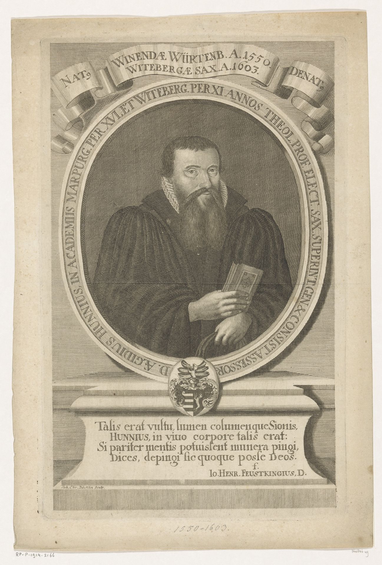 Portret van Aegidius Hunnius by Johann Christoph Boecklin