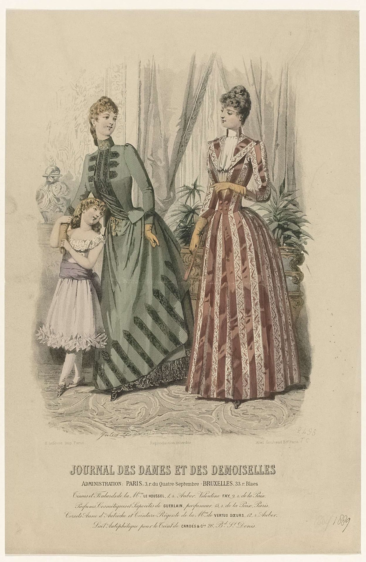 Journal des Dames et des Demoiselles, 1888-1889, No. 2495: Tissus et Foulards de la M.on LE HOUSSEL (...) by Jules David