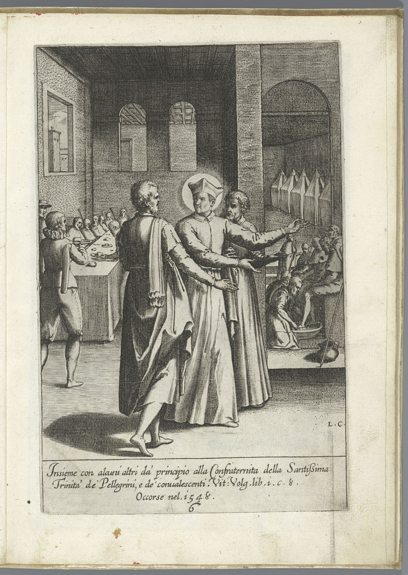 Filippo Neri sticht de broederschap van de pelgrims by Luca Ciamberlano