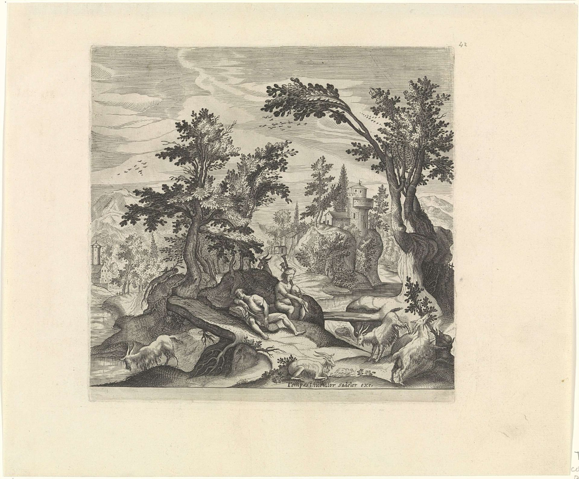Landschap met herders by Johann Sadeler I