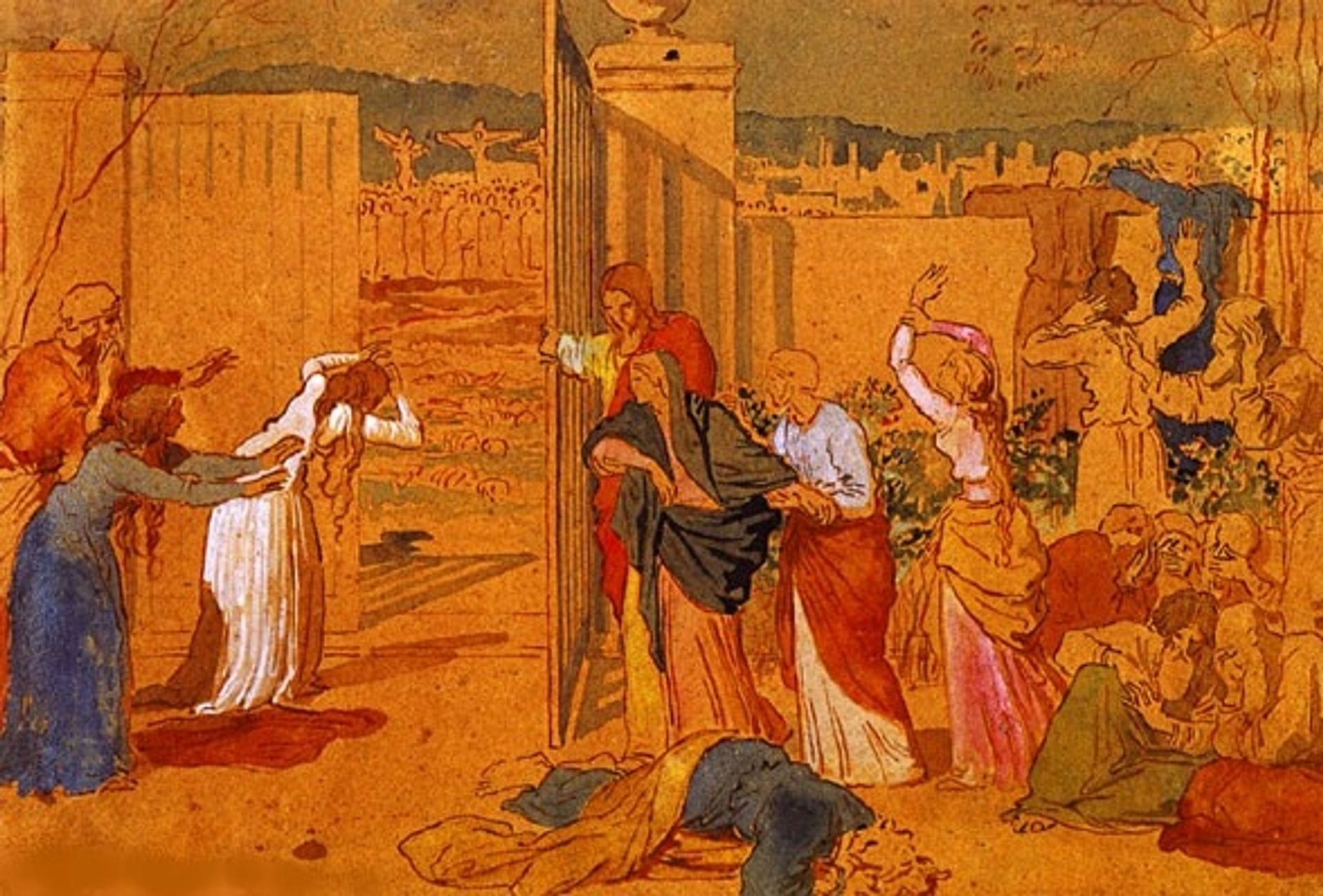 The Virgin, Christ's disciples and the women, following him, watching from afar, to be crucified by Alexander Ivanov