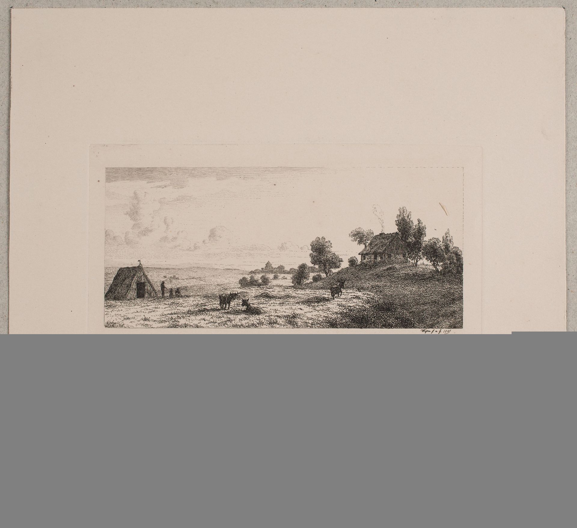 Landskab med et bondehus og en hytte by Vilhelm Kyhn