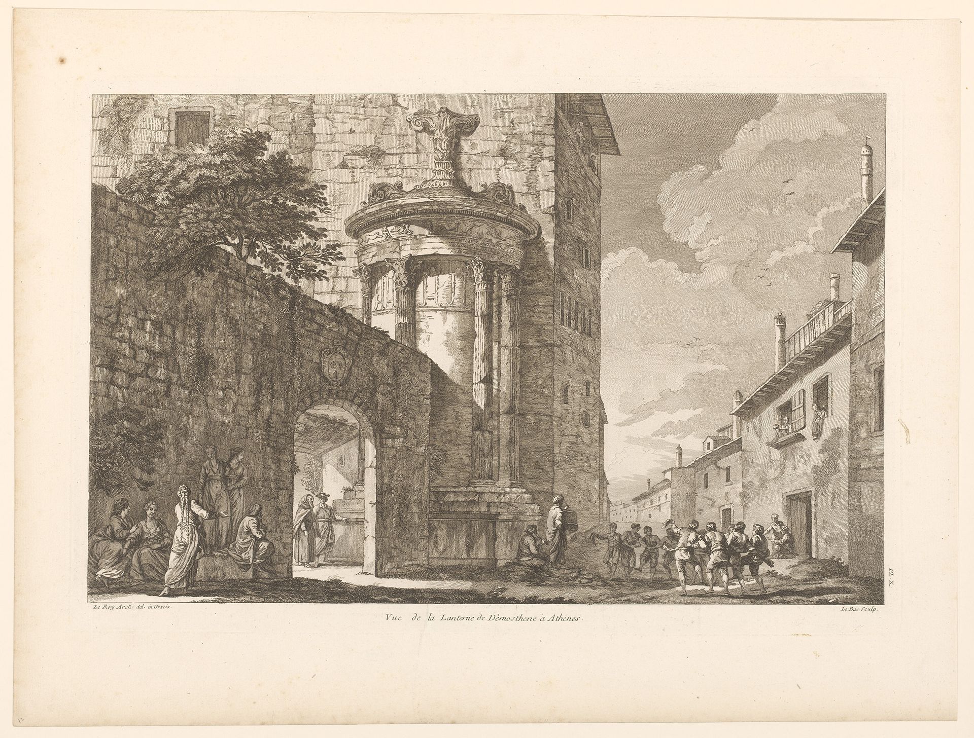 Gezicht op het monument van Lysicrates in Athene by Jacques Philippe Le Bas