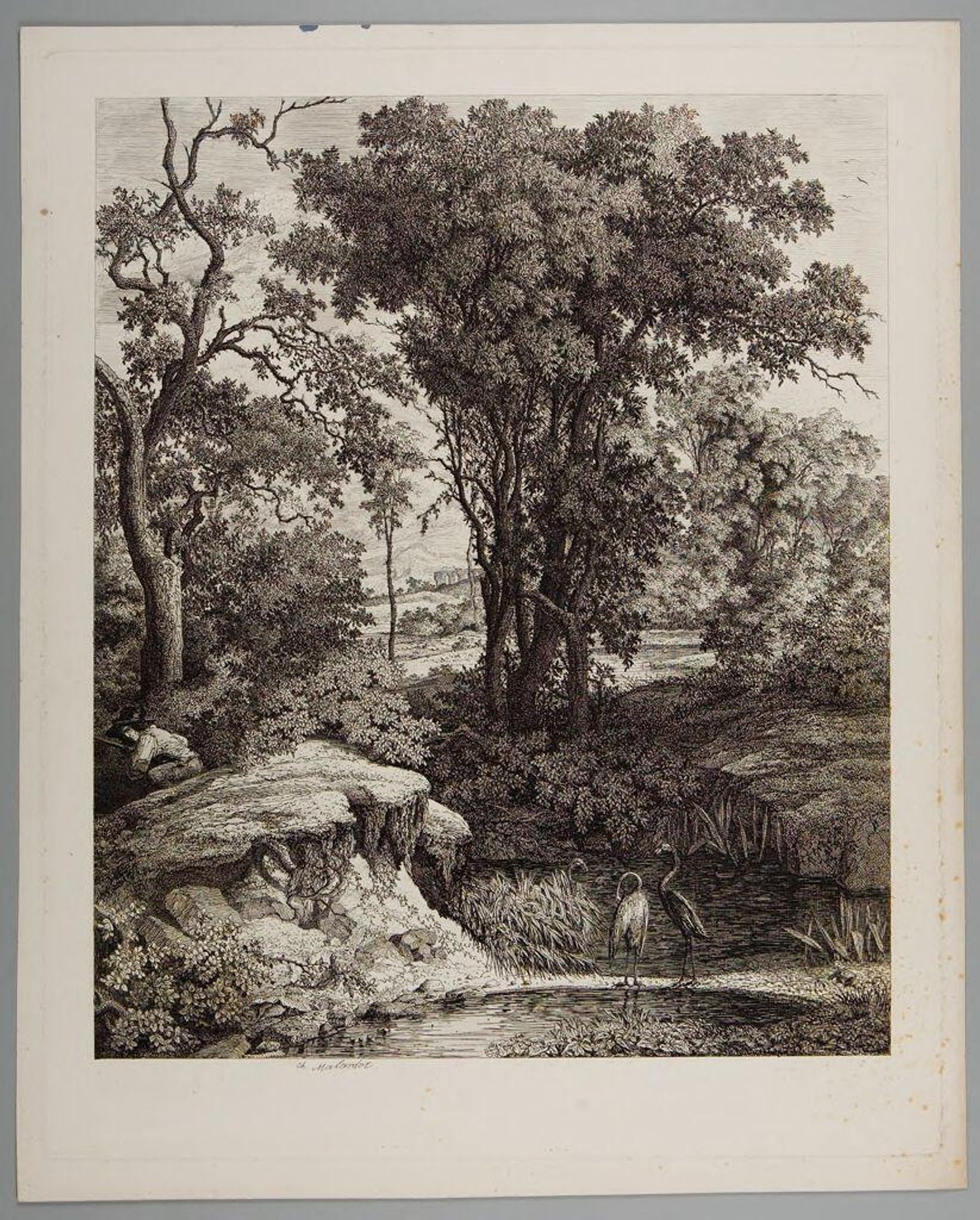 Landscape with Three Flamingos at the Edge of a Swamp by Charles AndrÃ© Malardot