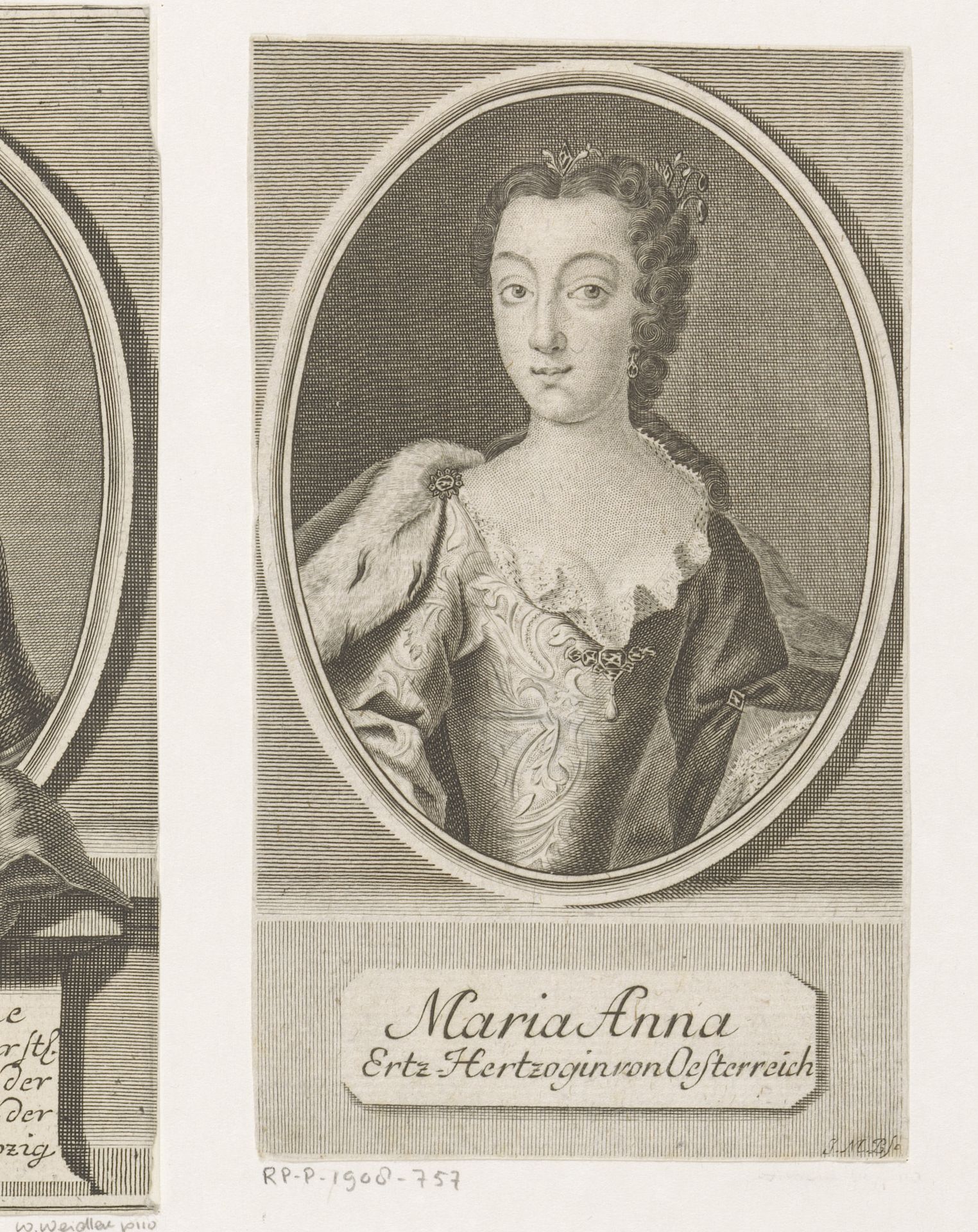 Portret van Maria Anna, aartshertogin van Oostenrijk by Johann Martin Bernigeroth