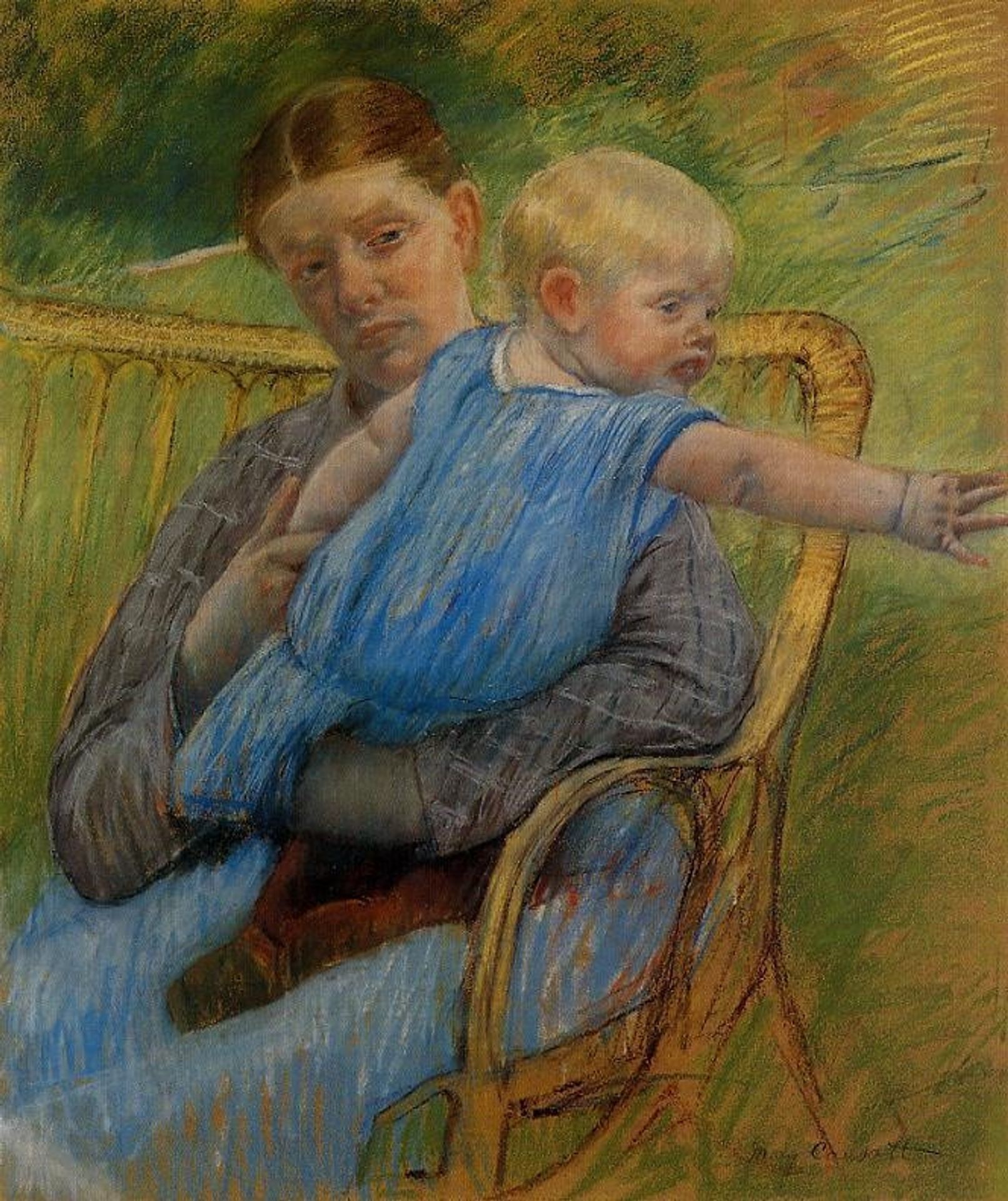 Mathilde Holding a Baby Who Reaches out to the Right by Mary Cassatt