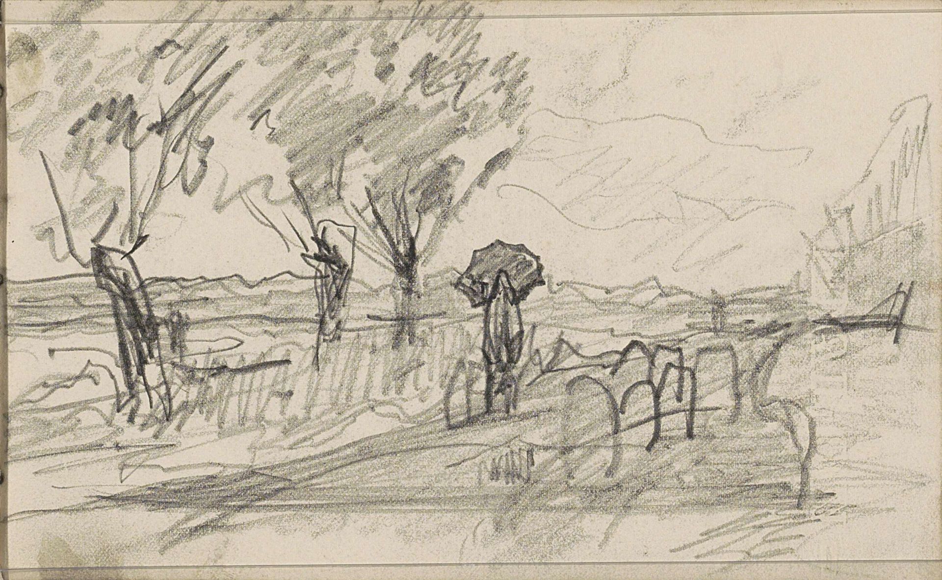 Figuur op een pad in een landschap by Anton Mauve