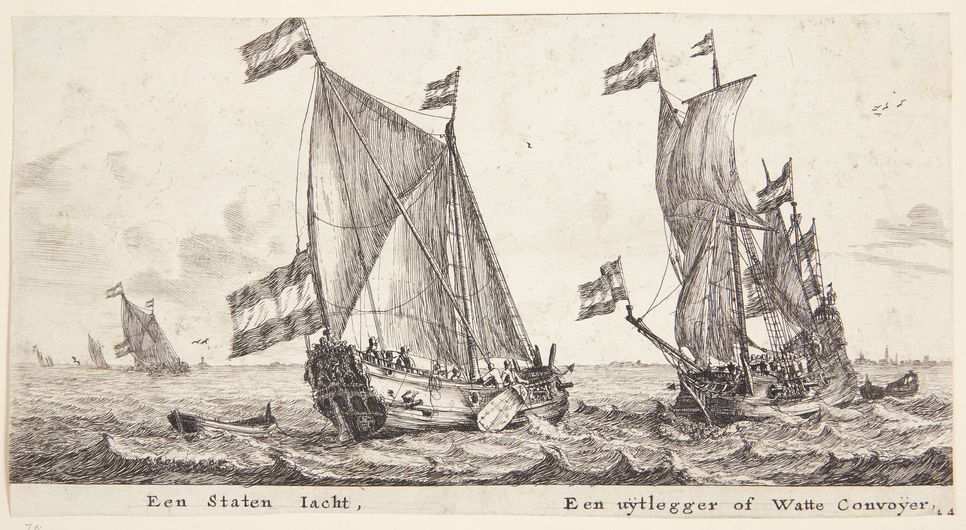 To skibe for sejl, det ene en jagt fra de hollandske stater by Reinier Nooms