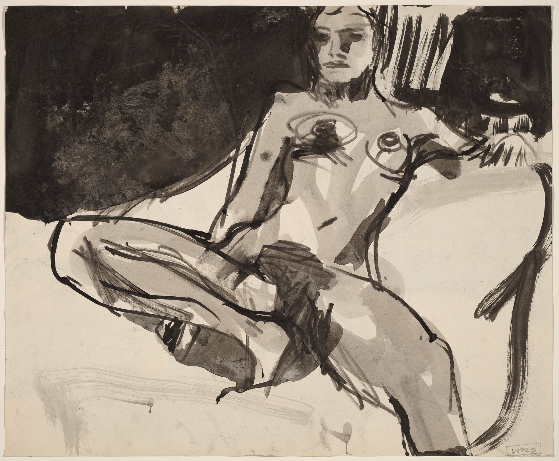 Untitled [female nude resting with her right leg in the seat] [verso] by Richard Diebenkorn