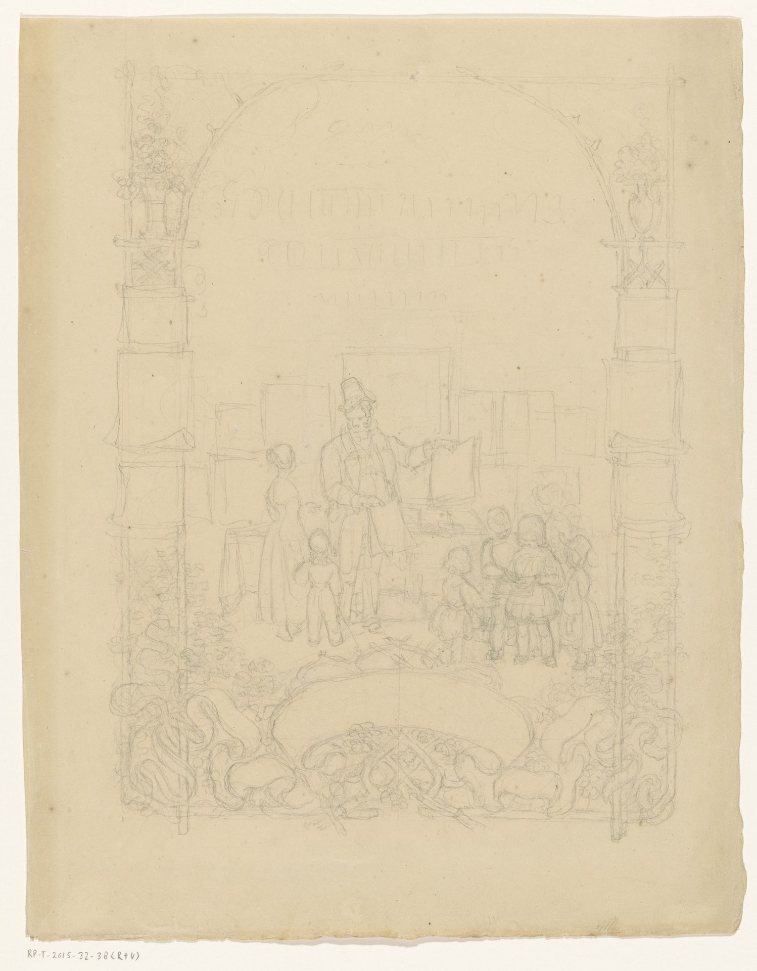 Prentverkoper in een omlijsting by August Ferdinand Hopfgarten