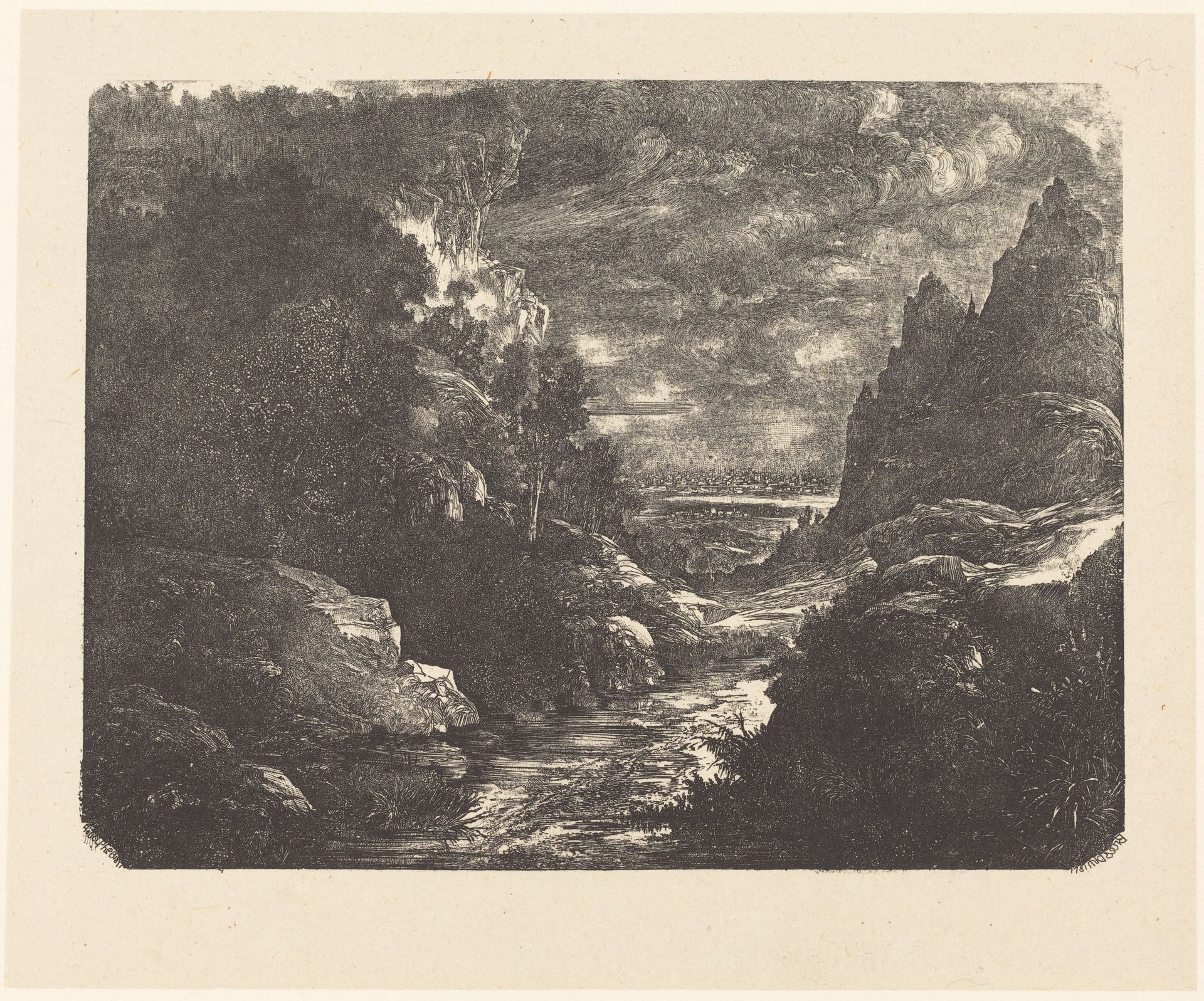 The Stream in the Gorge by Rodolphe Bresdin