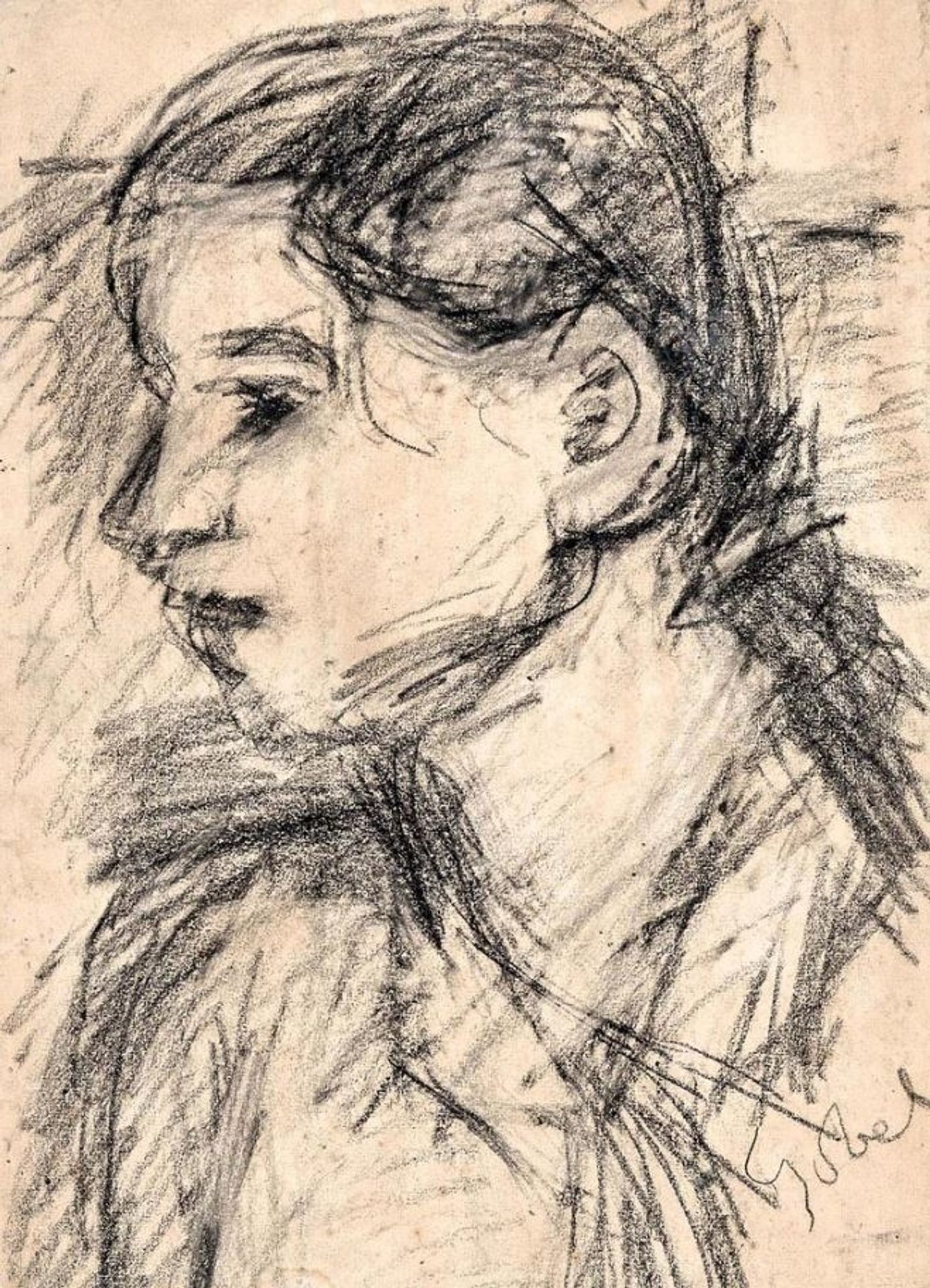 Czóbel Béla Leány Portré, Szén, Papír, 42.5x31cm by Bela Czobel