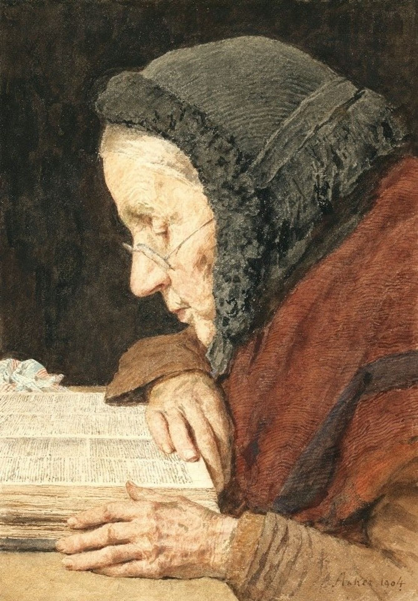 Old Woman Reading The Bible by Albrecht Anker
