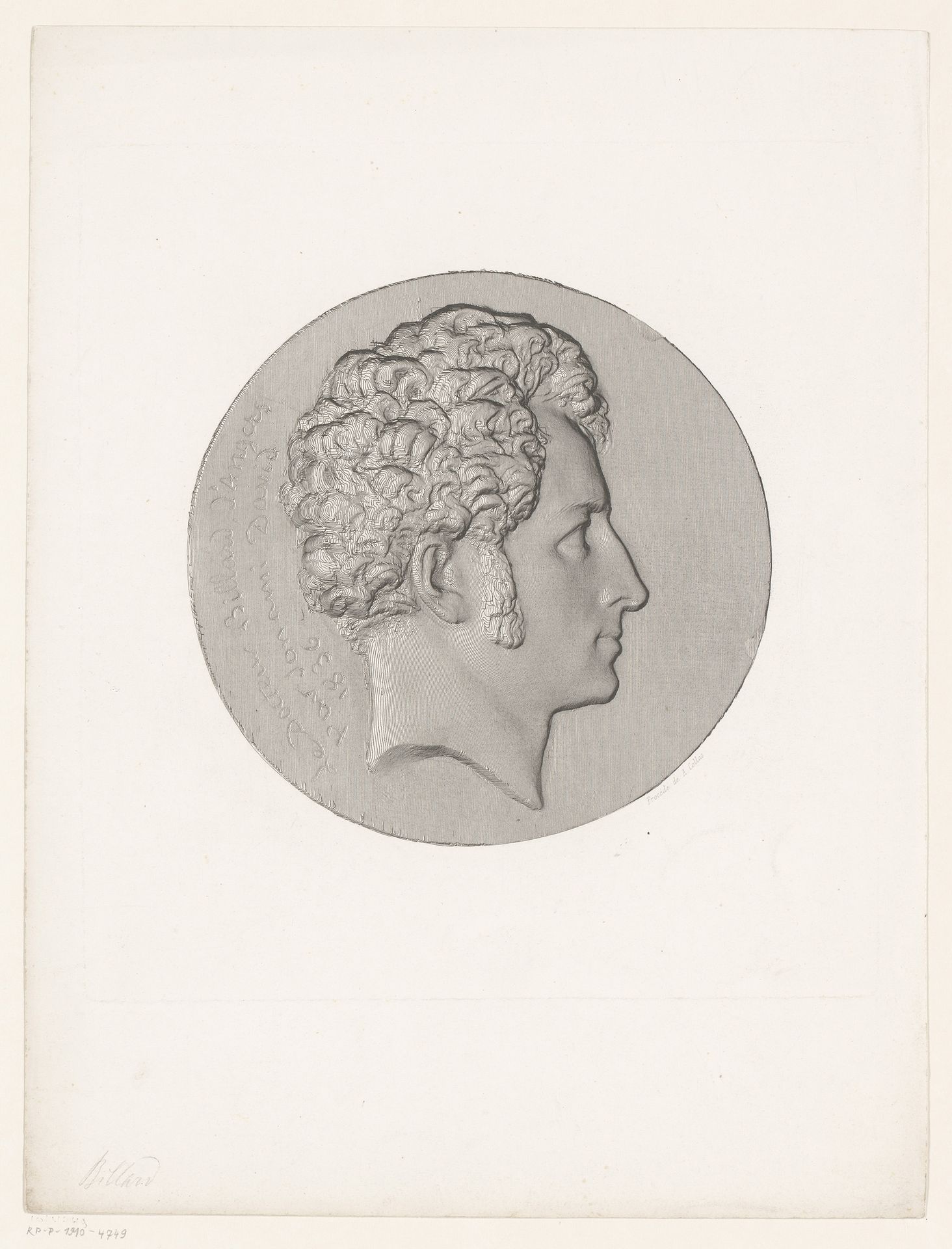 Medaillon met portret van Charles-Michel Billard by Achille Collas