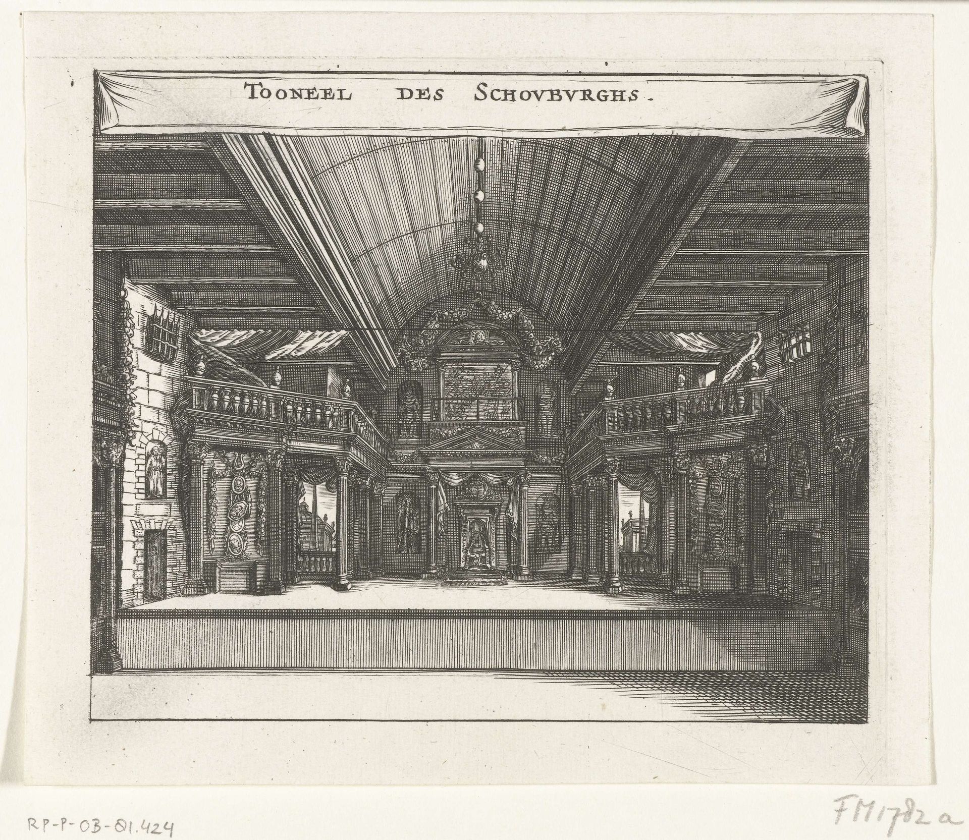 Toneel van de Amsterdamse Schouwburg aan de Keizersgracht te Amsterdam by Jan Veenhuysen
