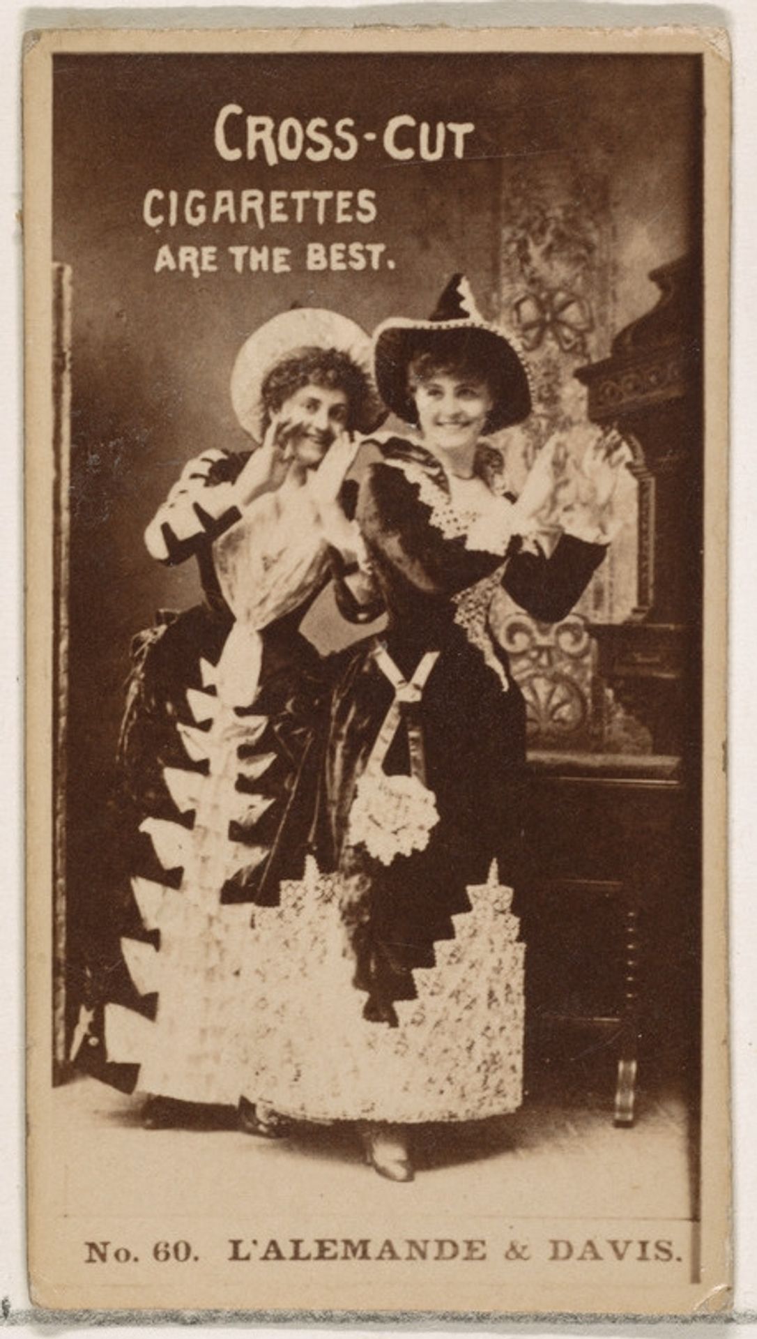 Card Number 60, L'Alemande and Davis, from the Actors and Actresses series (N145-2) issued by Duke Sons & Co. to promote Cross Cut Cigarettes by W. Duke, Sons & Co.