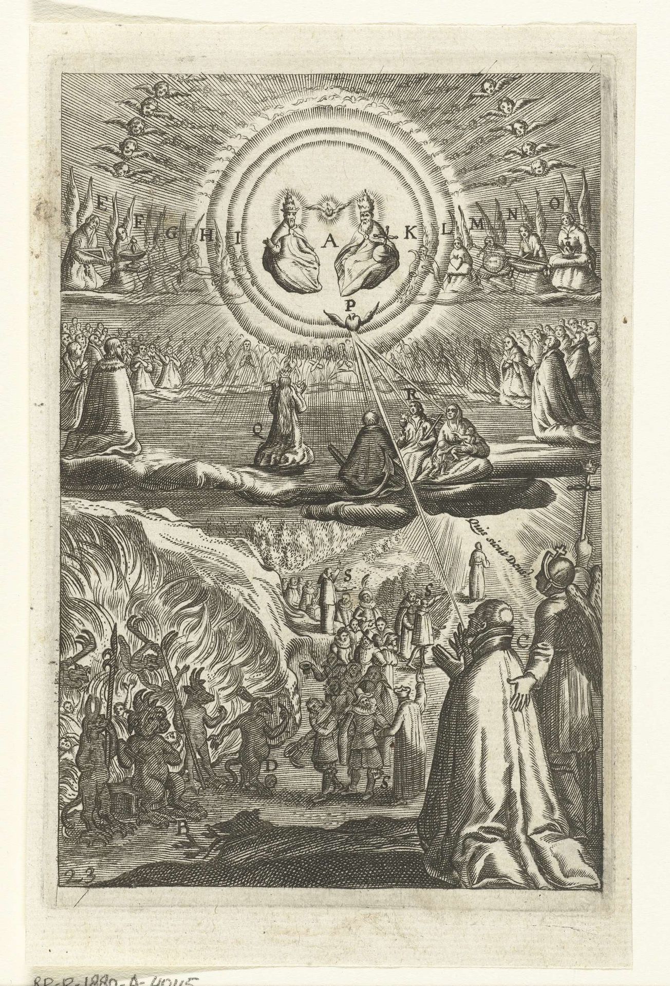 Embleem met man die moet kiezen of hij God of de duivel zal dienen by Anonymous